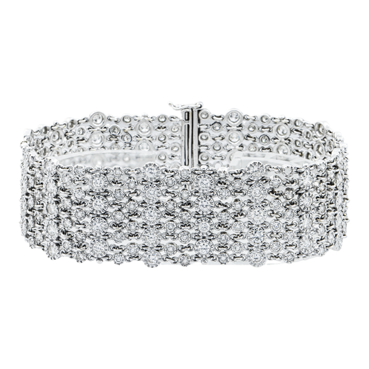 18K White Gold Five Row Round Diamond 10.54ct