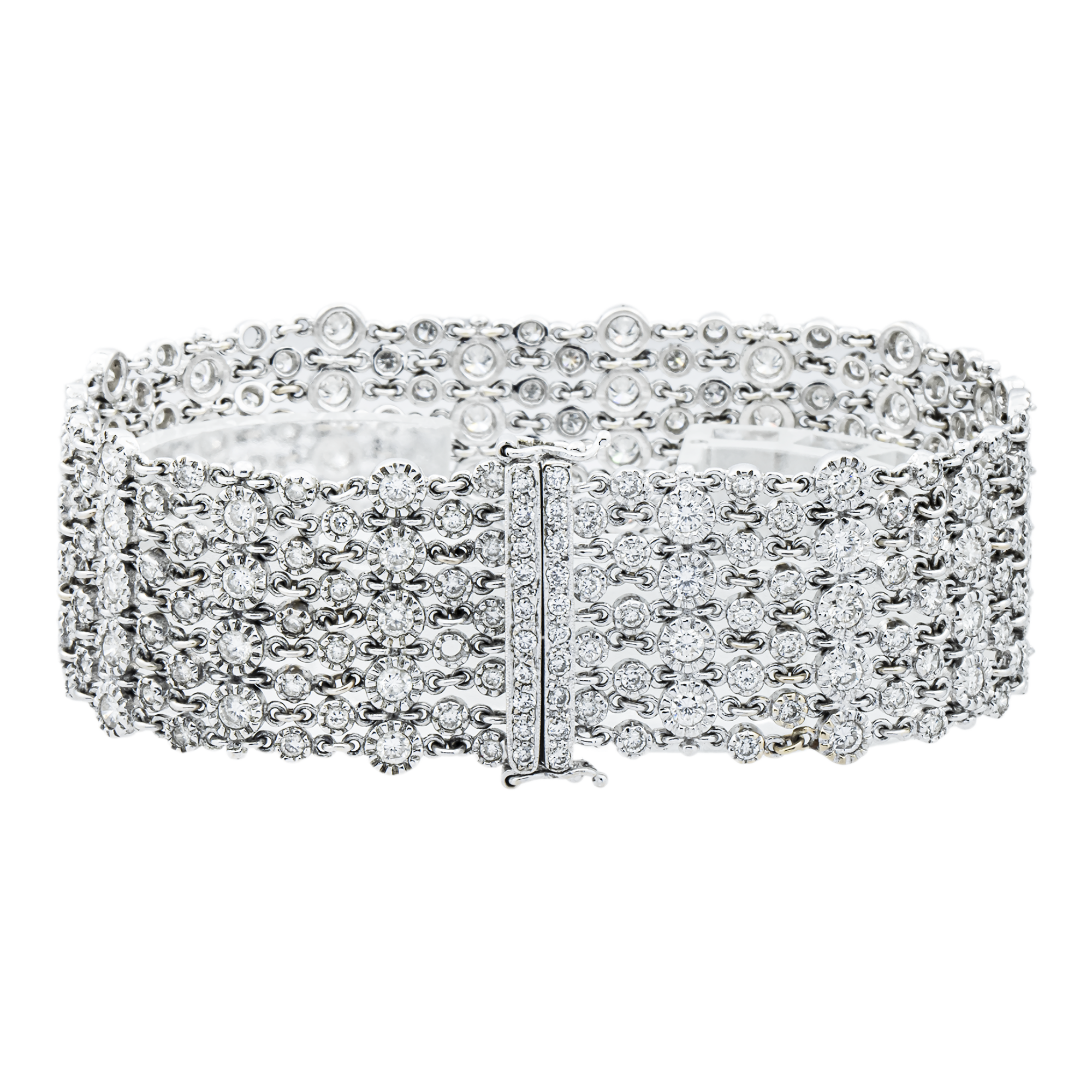 18K White Gold Five Row Round Diamond 10.54ct