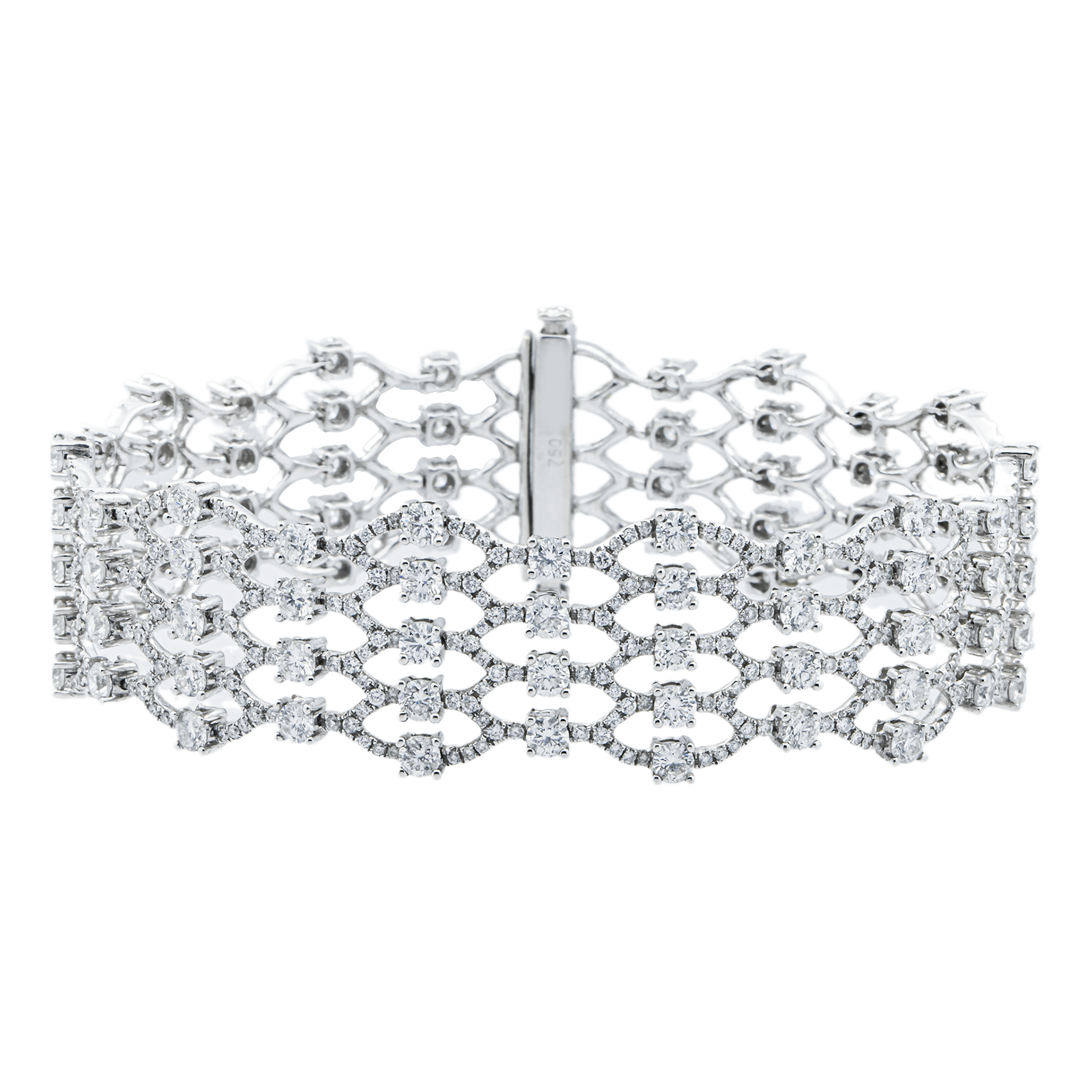 18K White Gold Five Row Round Diamond Bangle Bracelet 10.88ct