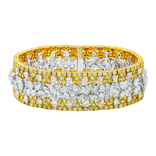 14K Two Tone Multi Cut Canary Yellow & White Diamond Bracelet 38.83ct