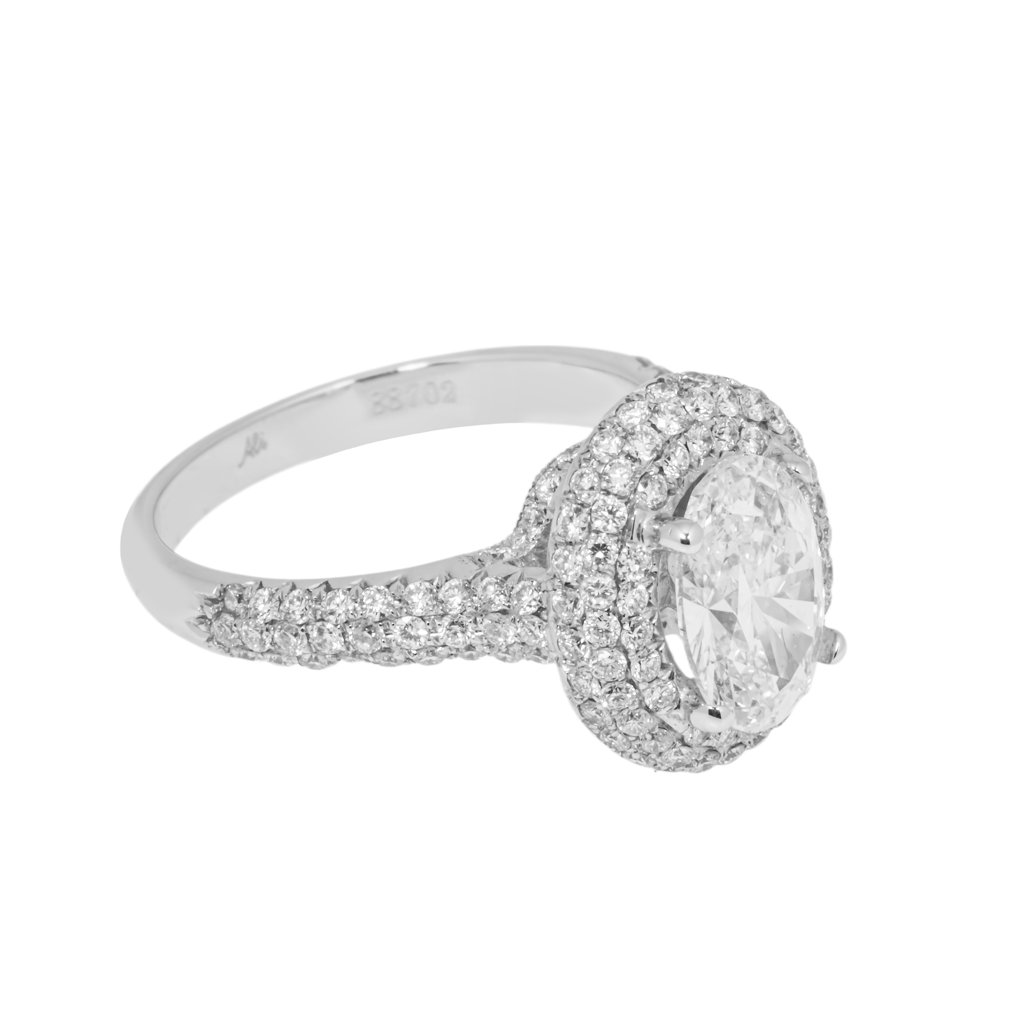 Gia 18K White Gold 1.52 Oval Cut Diamond Engagement Ring 2.58Ctw Bridal