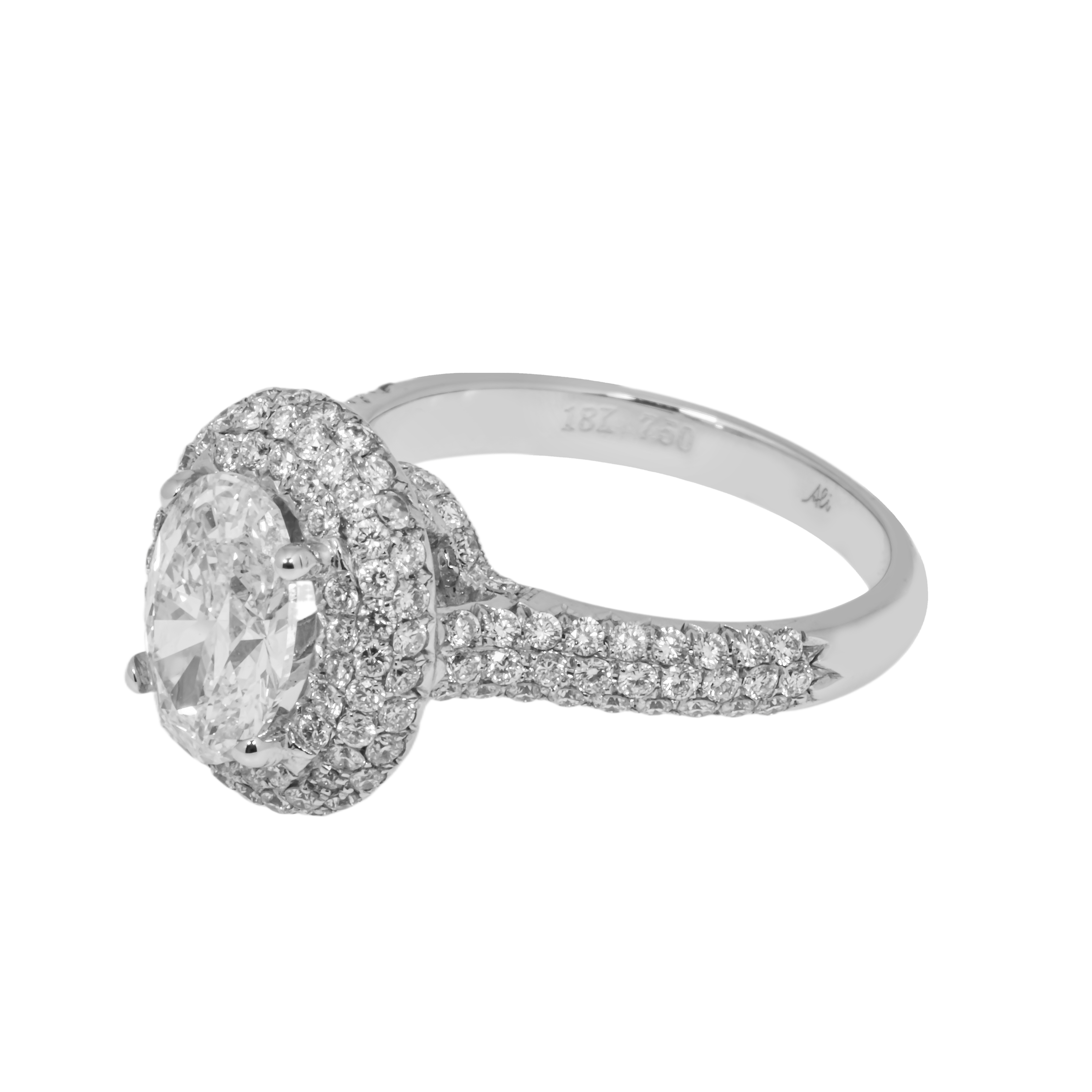 Gia 18K White Gold 1.52 Oval Cut Diamond Engagement Ring 2.58Ctw Bridal