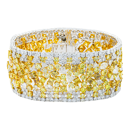 14K Two Tone Multi Fancy Color & White Diamond Bracelet 58.56ct