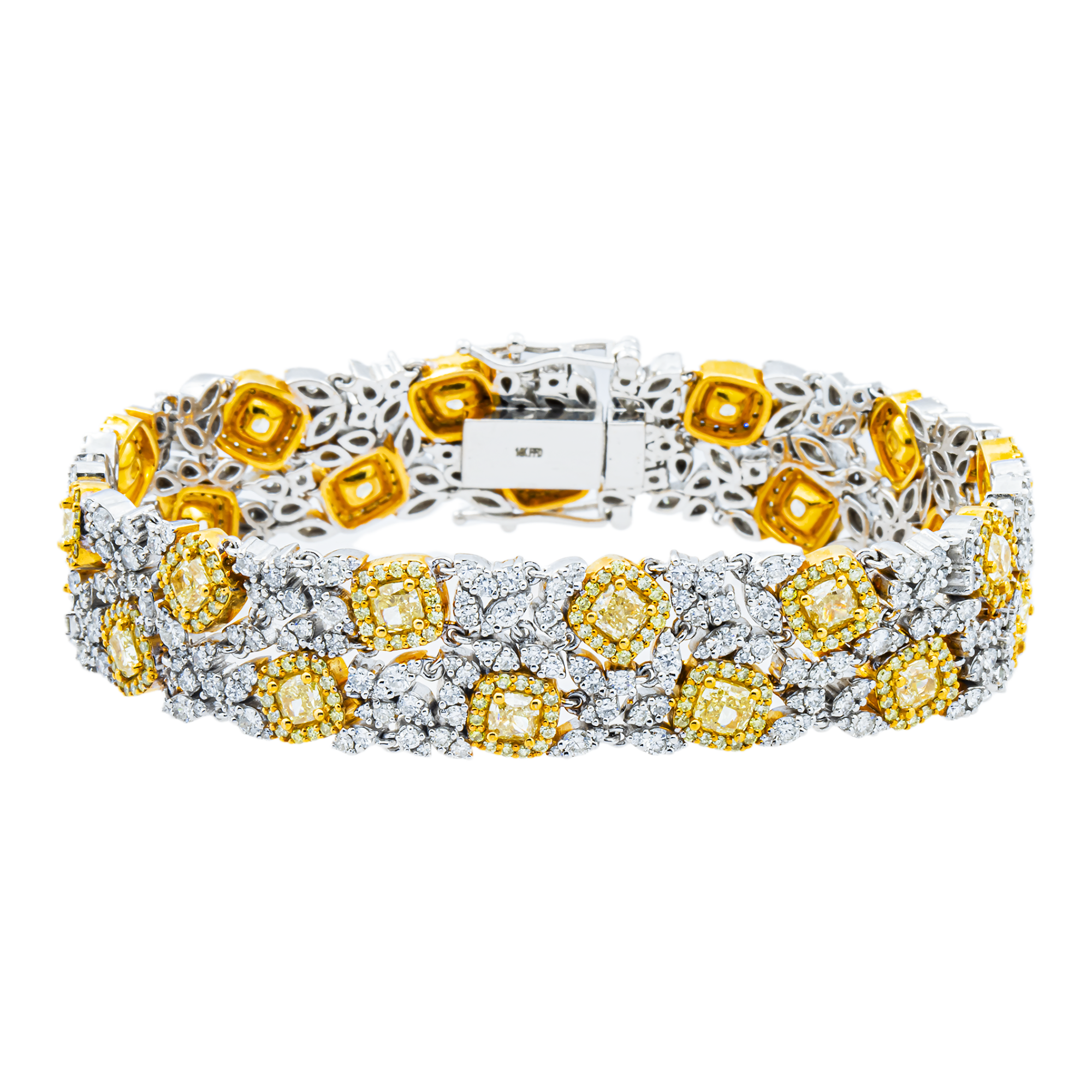 Garden of Roses - 14K Two Tone Canary Yellow & White Diamond Bracelet 14.30ct
