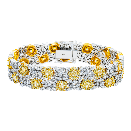 Garden of Roses - 14K Two Tone Canary Yellow & White Diamond Bracelet 14.30ct