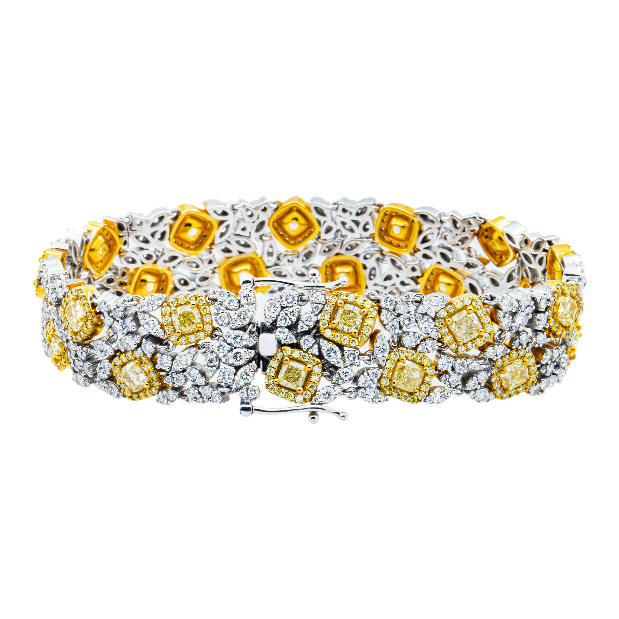 Garden of Roses - 14K Two Tone Canary Yellow & White Diamond Bracelet 14.30ct