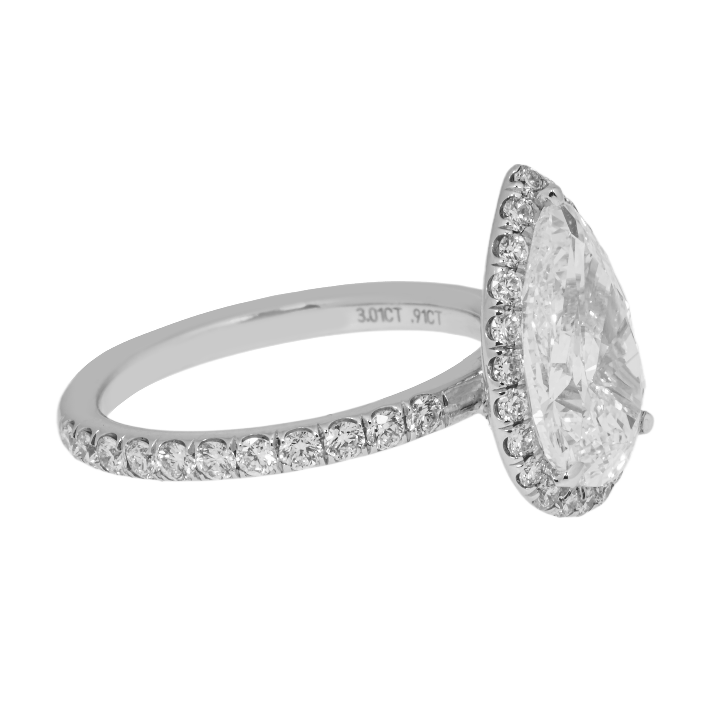 GIA Platinum 3ct Pear Cut Diamond Engagement Ring 3.92ctw