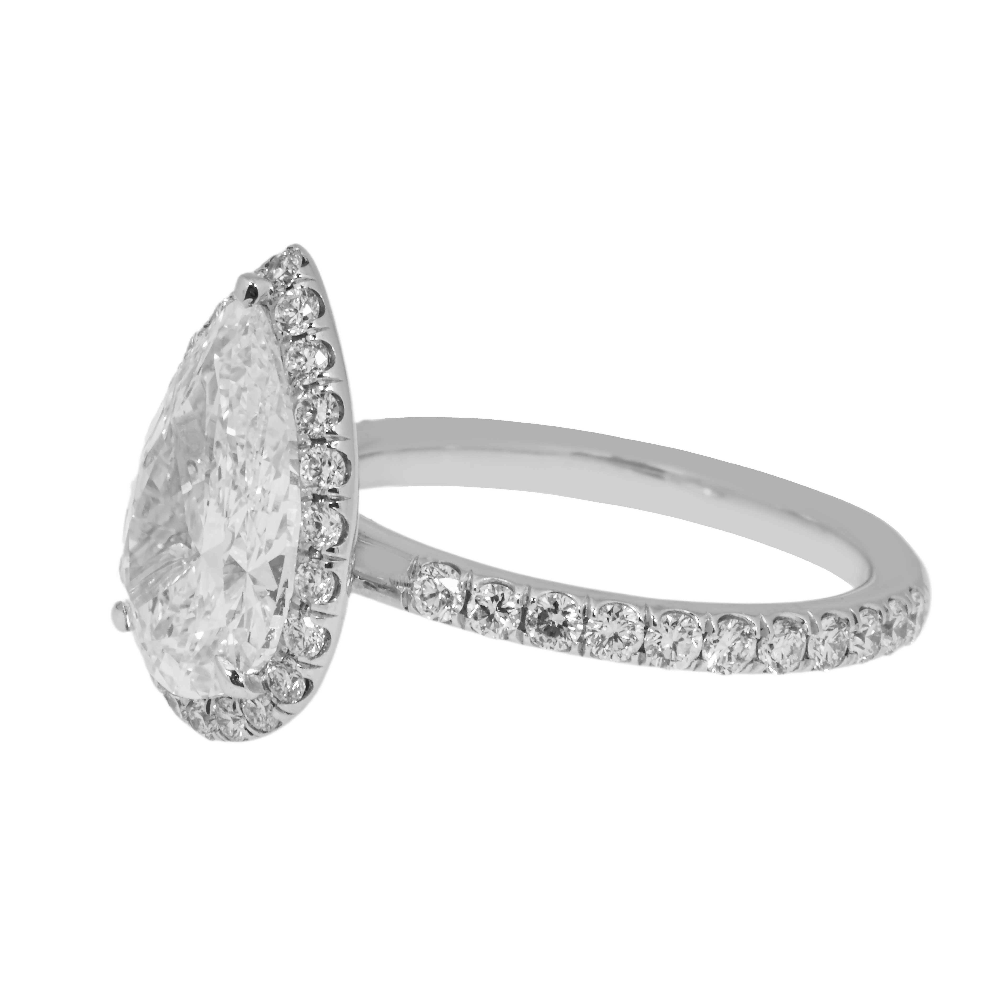 Gia Platinum 3Ct Pear Cut Diamond Engagement Ring 3.92Ctw Bridal