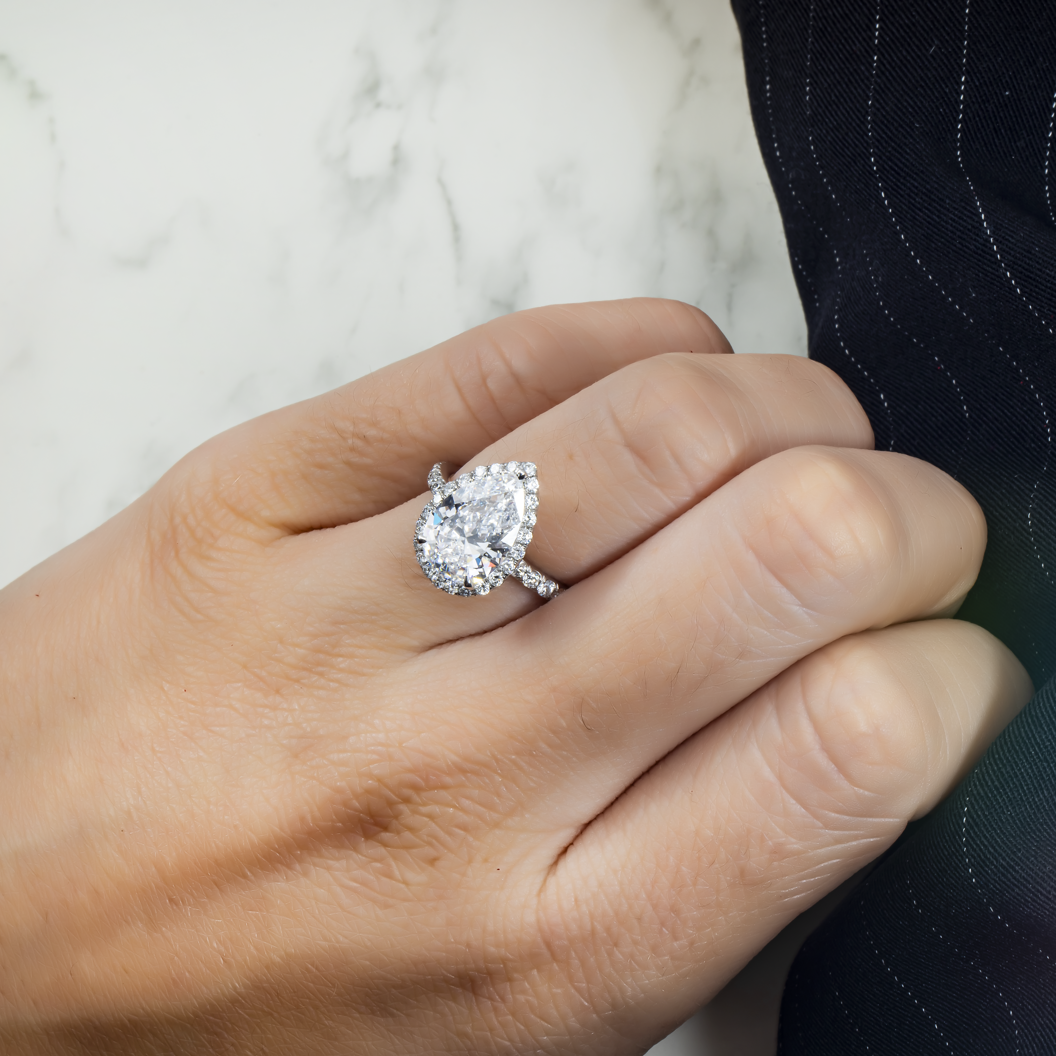 Gia Platinum 3Ct Pear Cut Diamond Engagement Ring 3.92Ctw Bridal