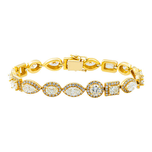 18K Yellow Gold Multi Cut Diamond Satellite Bracelet 23.63ct