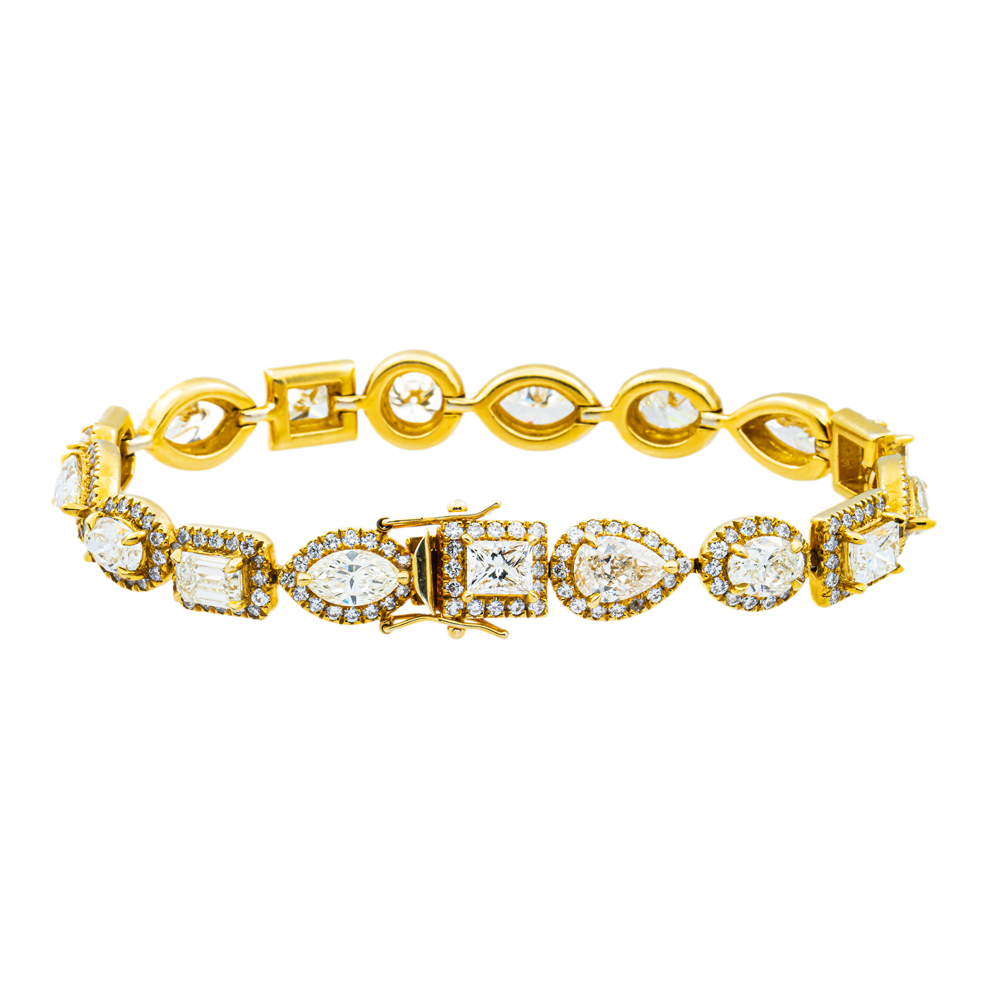 18K Yellow Gold Multi Cut Diamond Satellite Bracelet 23.63ct