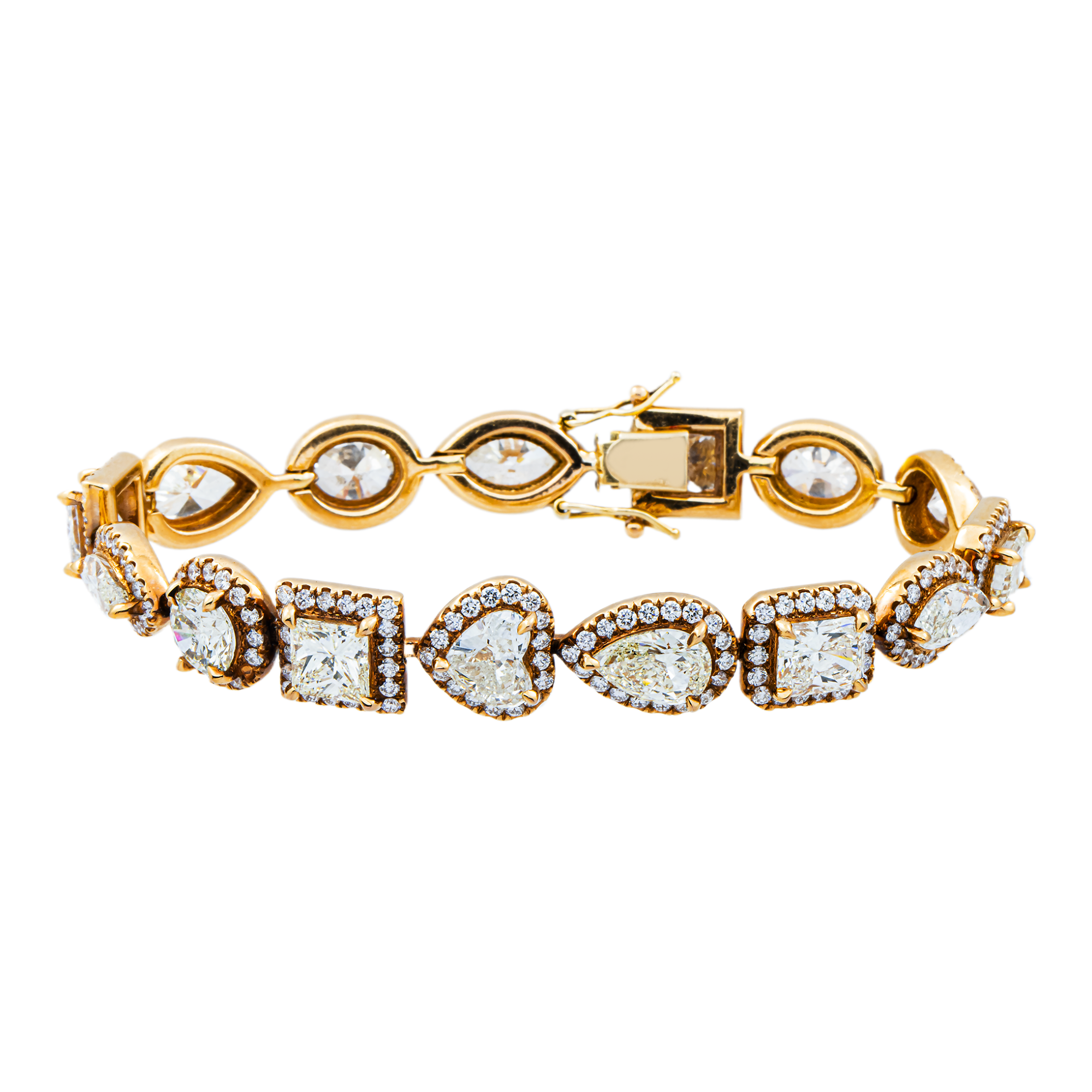 18K Yellow Gold Multi Cut Diamond Satellite Bracelet 28.0ct