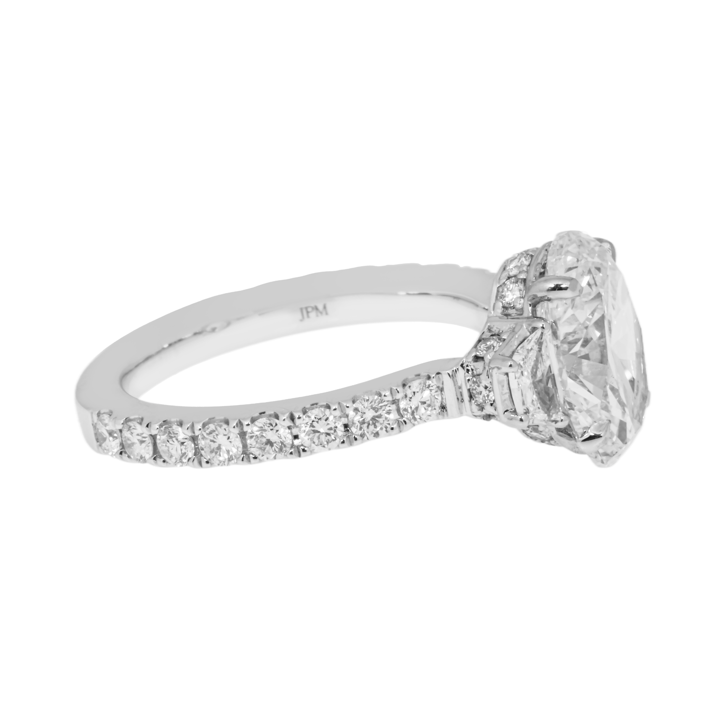 GIA 18K White Gold 3.03 Oval Cut Triple Diamond Engagement Ring 4.18ctw