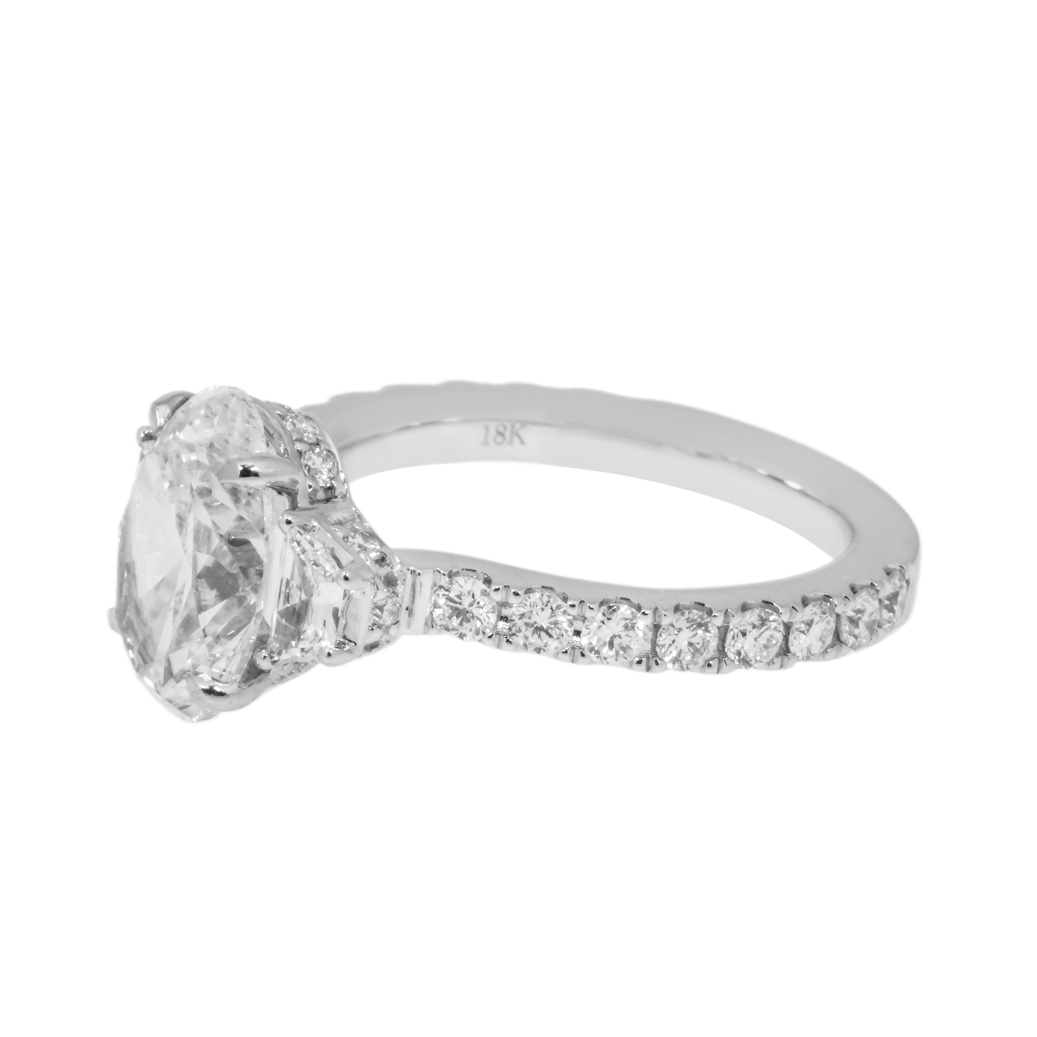 Gia 18K White Gold 3.03 Oval Cut Triple Diamond Engagement Ring 4.18Ctw Bridal