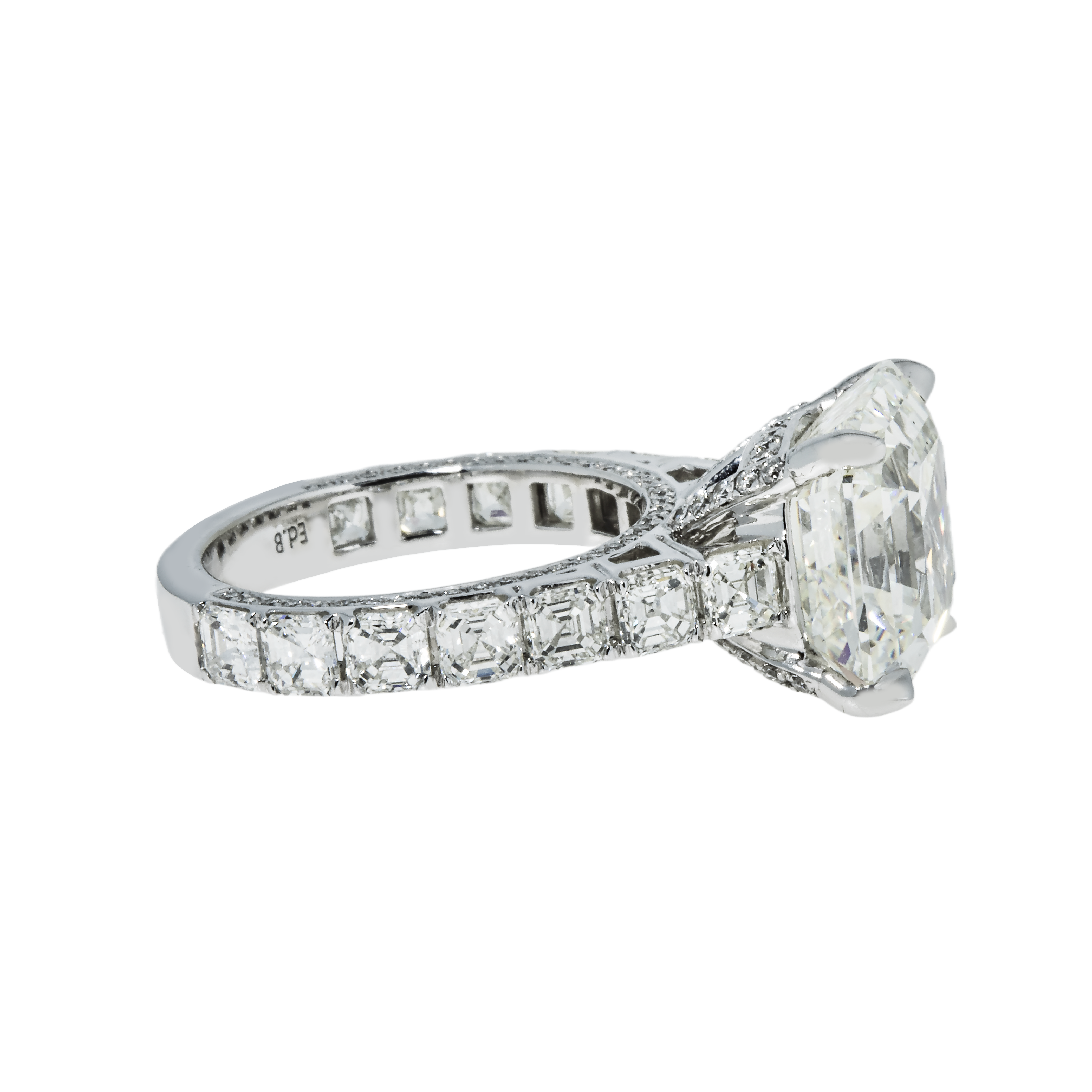 Gia 18K White Gold 8.61Ct Asscher Cut Diamond Engagement Ring 11.86Ctw Bridal