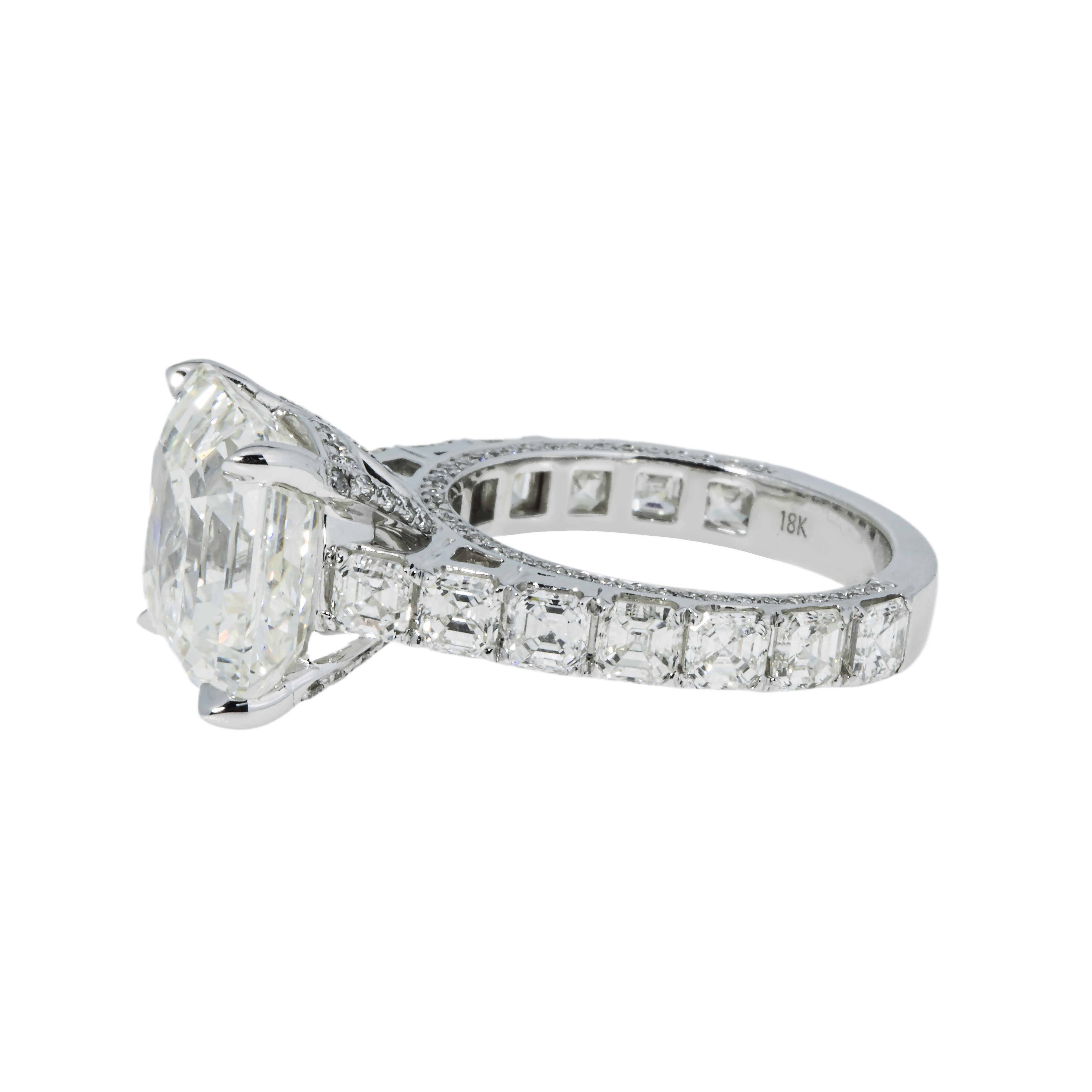 Gia 18K White Gold 8.61Ct Asscher Cut Diamond Engagement Ring 11.86Ctw Bridal