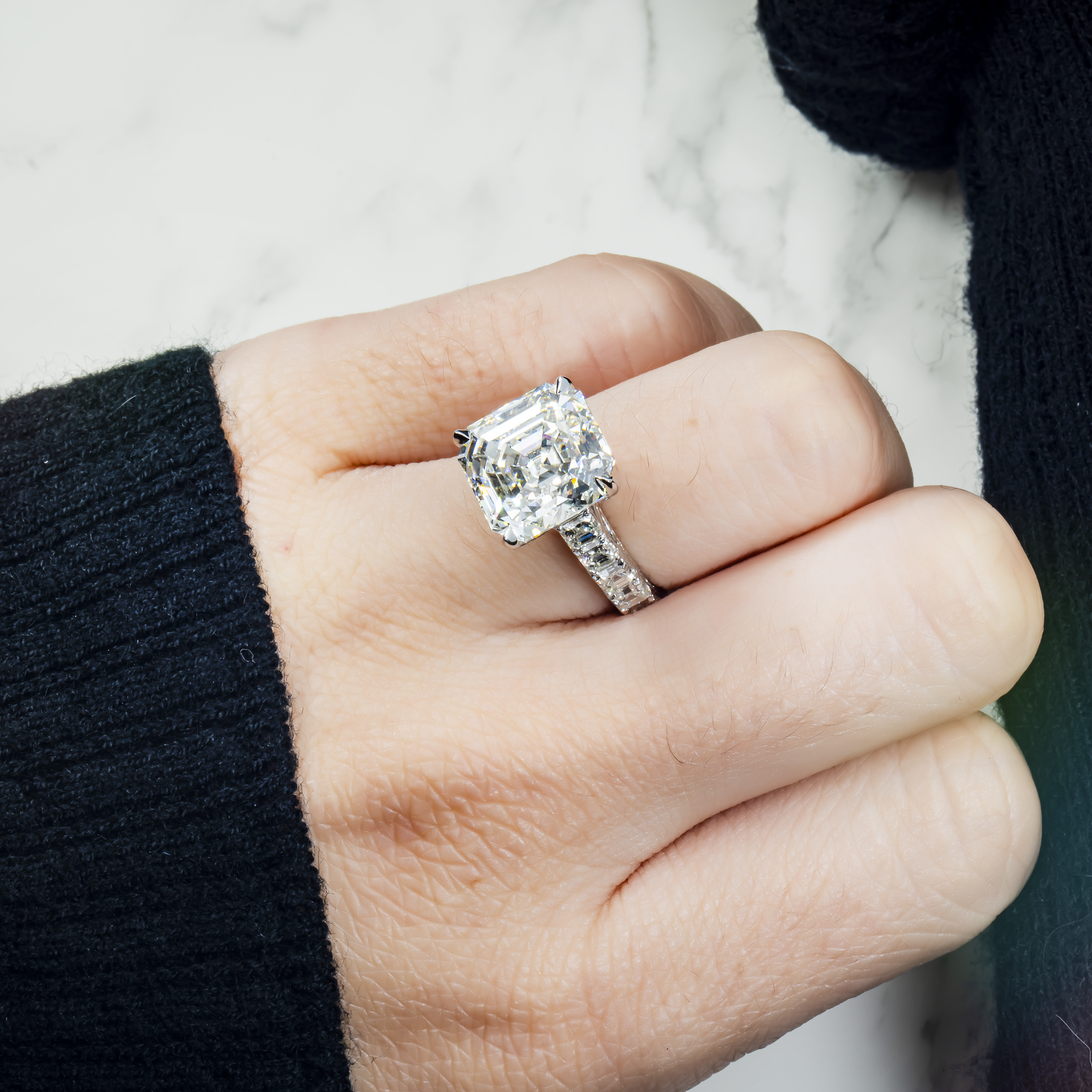 Gia 18K White Gold 8.61Ct Asscher Cut Diamond Engagement Ring 11.86Ctw Bridal