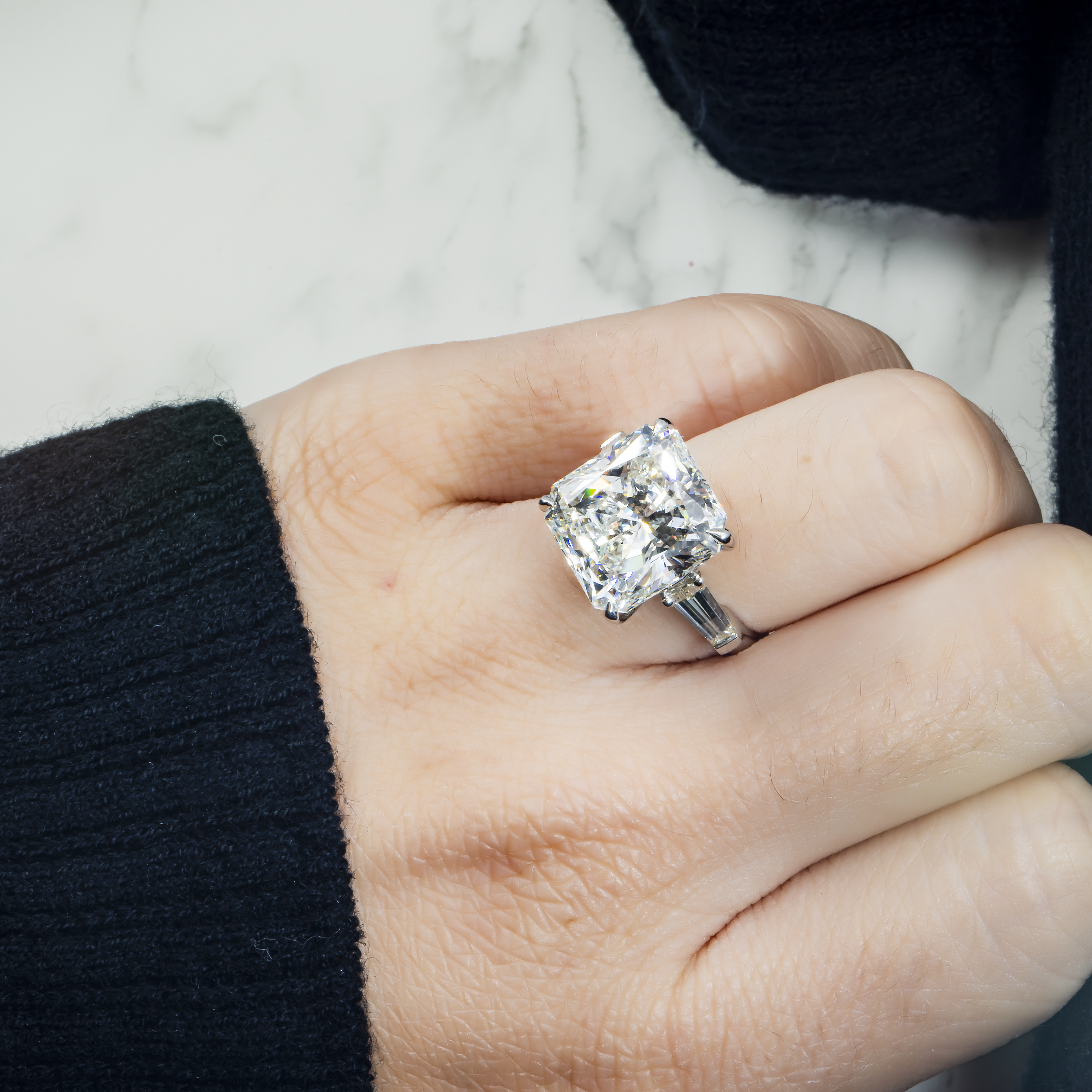 Gia Platinum 11Ct Radiant Cut Triple Diamond Engagement Ring 12.08Ctw Bridal