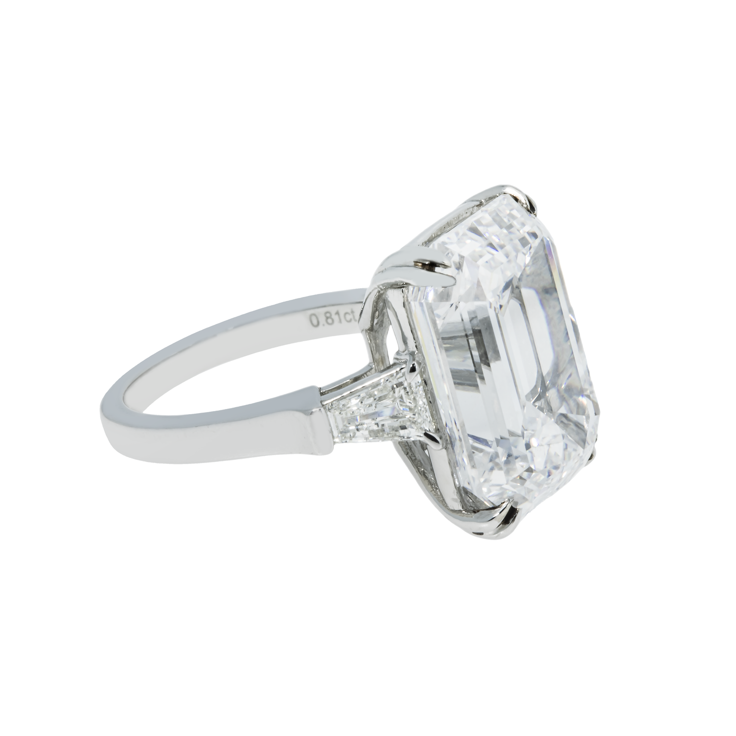 GIA Platinum 14.63ct Emerald Cut Triple Diamond Engagement Ring 15.42ctw