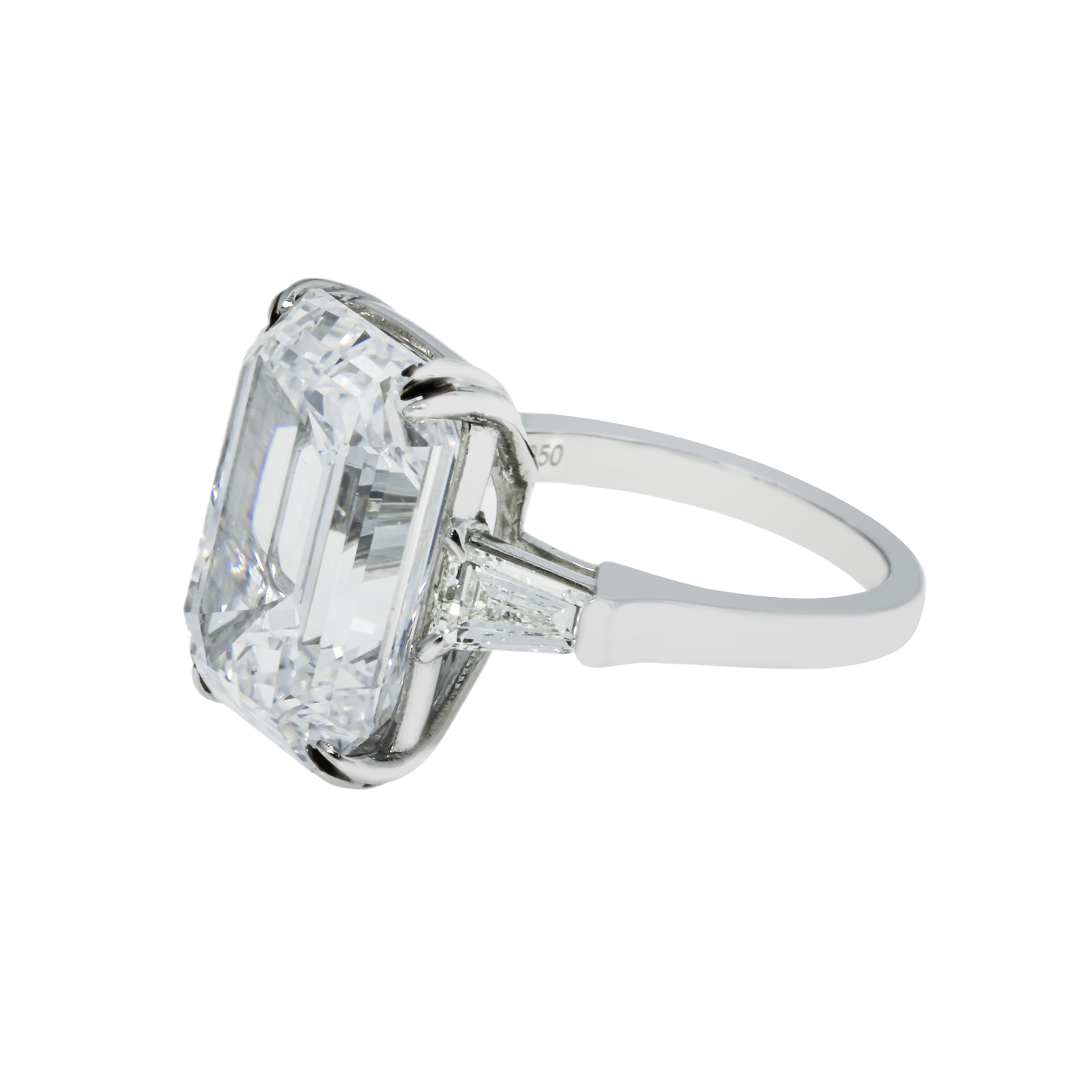 GIA Platinum 14.63ct Emerald Cut Triple Diamond Engagement Ring 15.42ctw