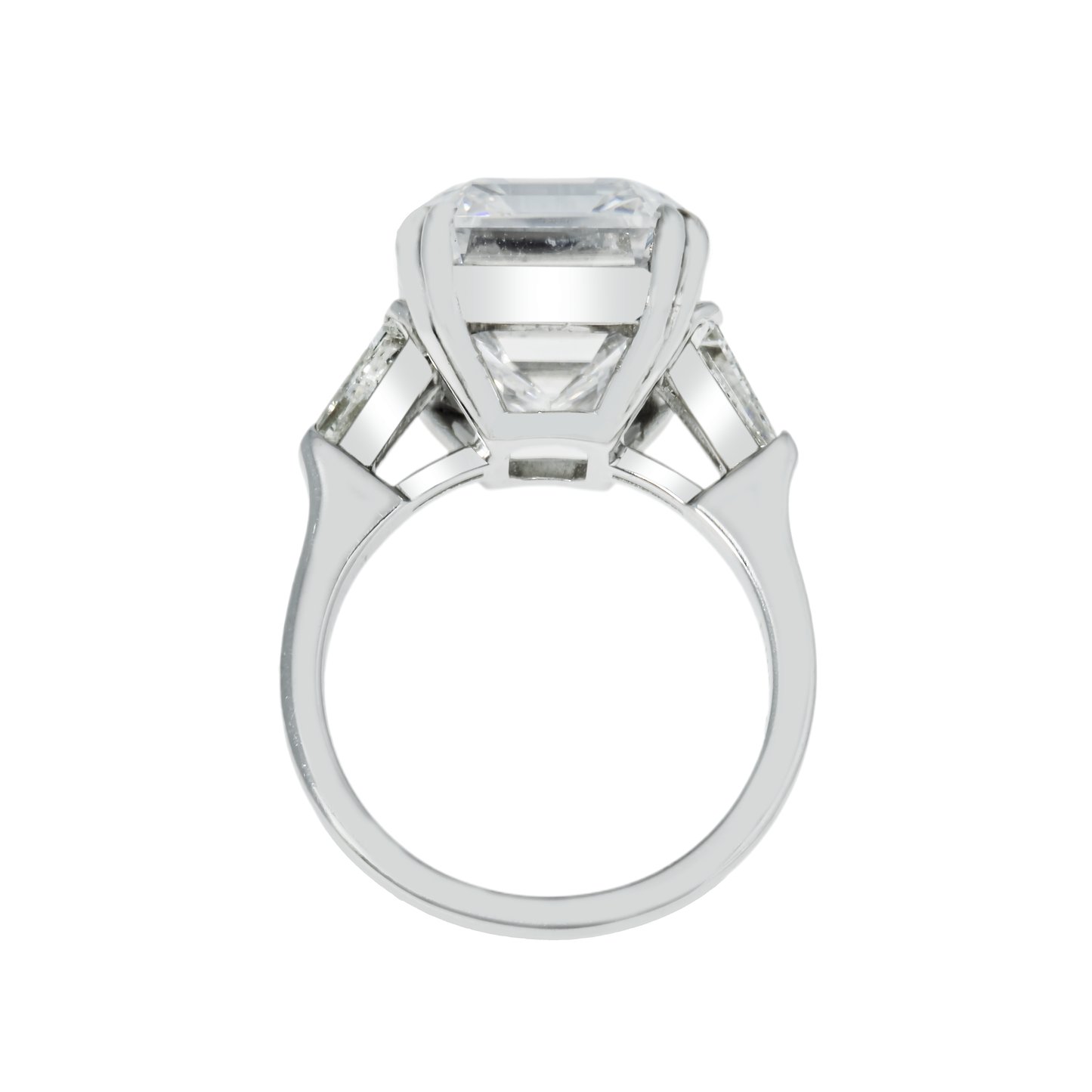 GIA Platinum 14.63ct Emerald Cut Triple Diamond Engagement Ring 15.42ctw