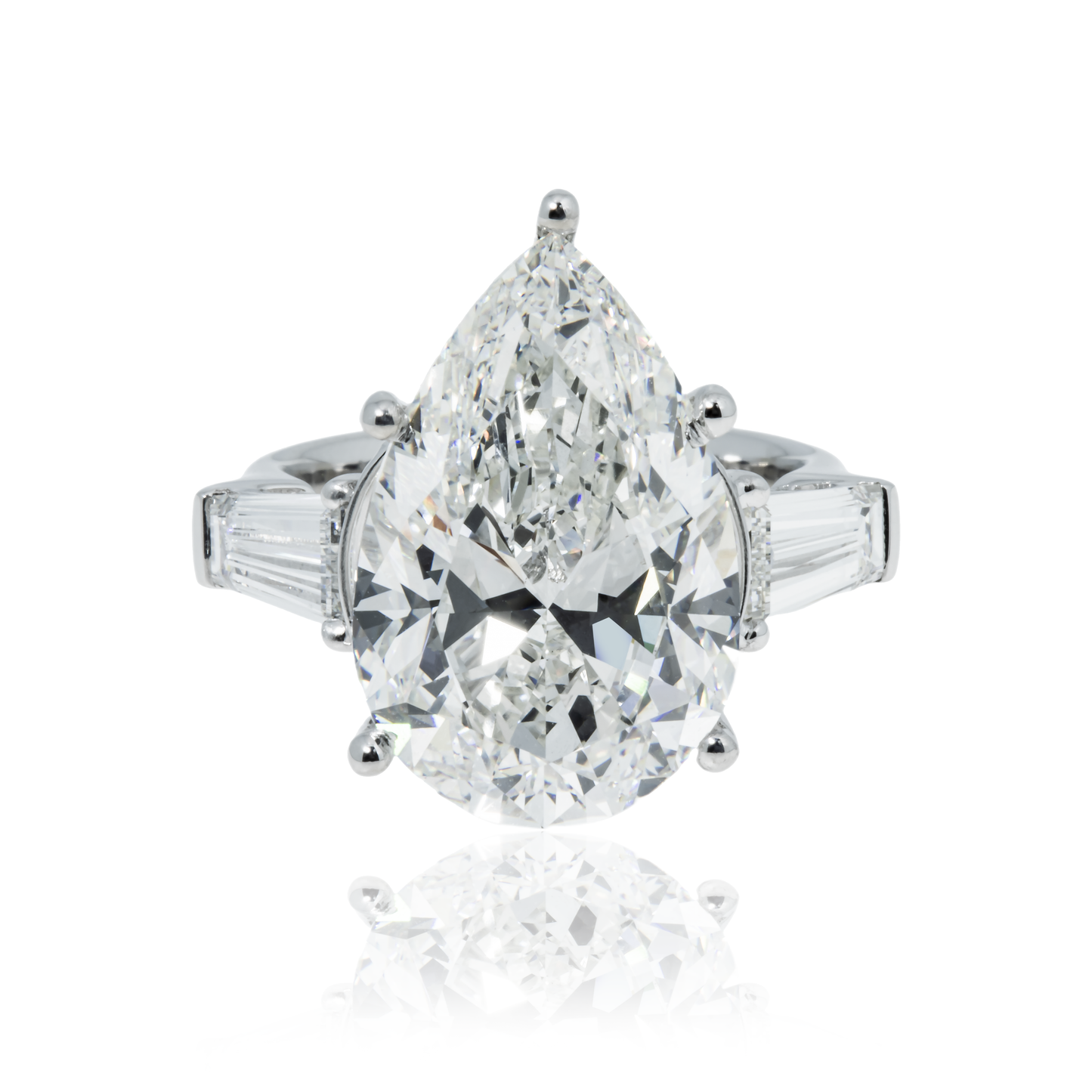 18K White Gold 10.80ct Pear Cut Triple Diamond Engagement Ring 12.70ctw