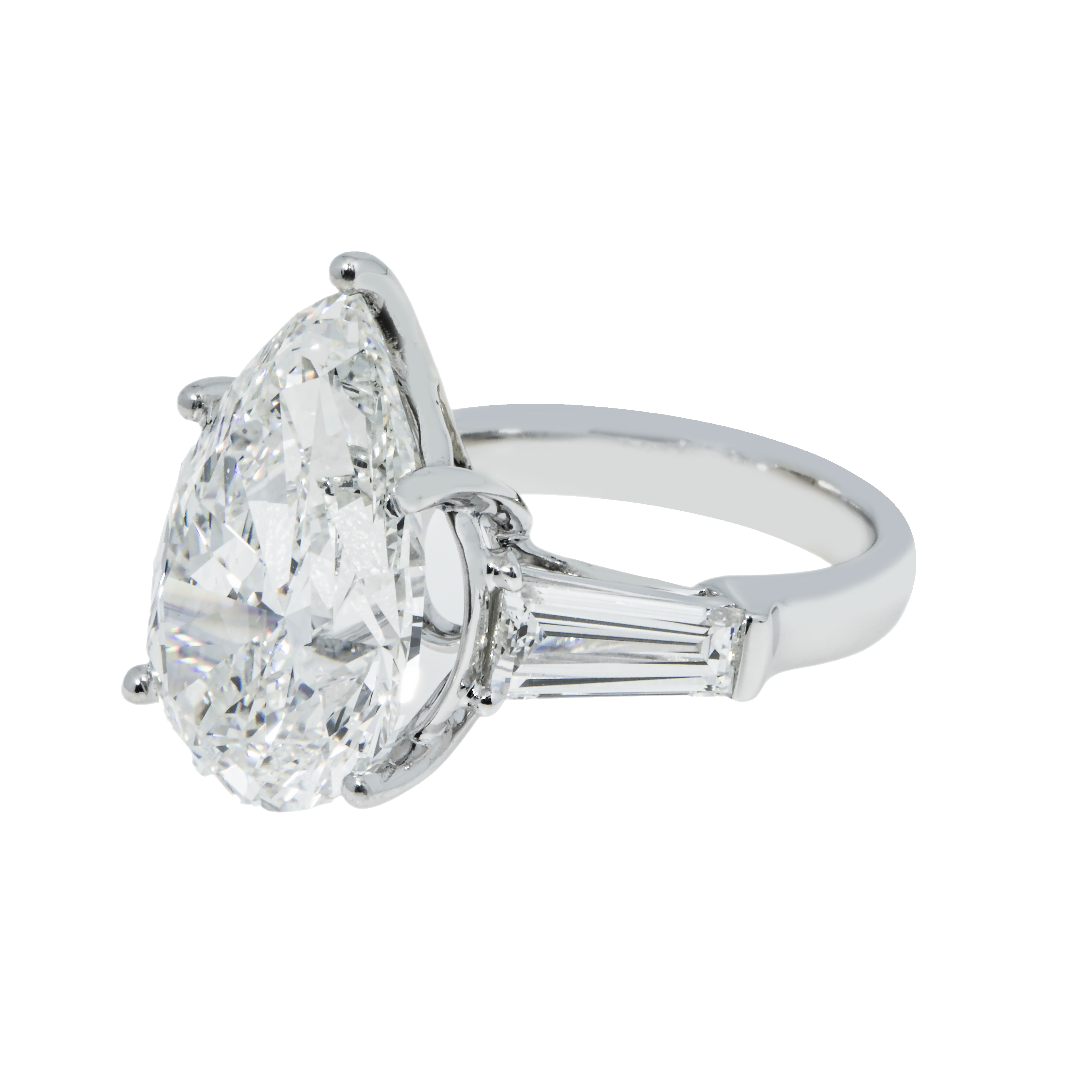 18K White Gold 10.80Ct Pear Cut Triple Diamond Engagement Ring 12.70Ctw Bridal