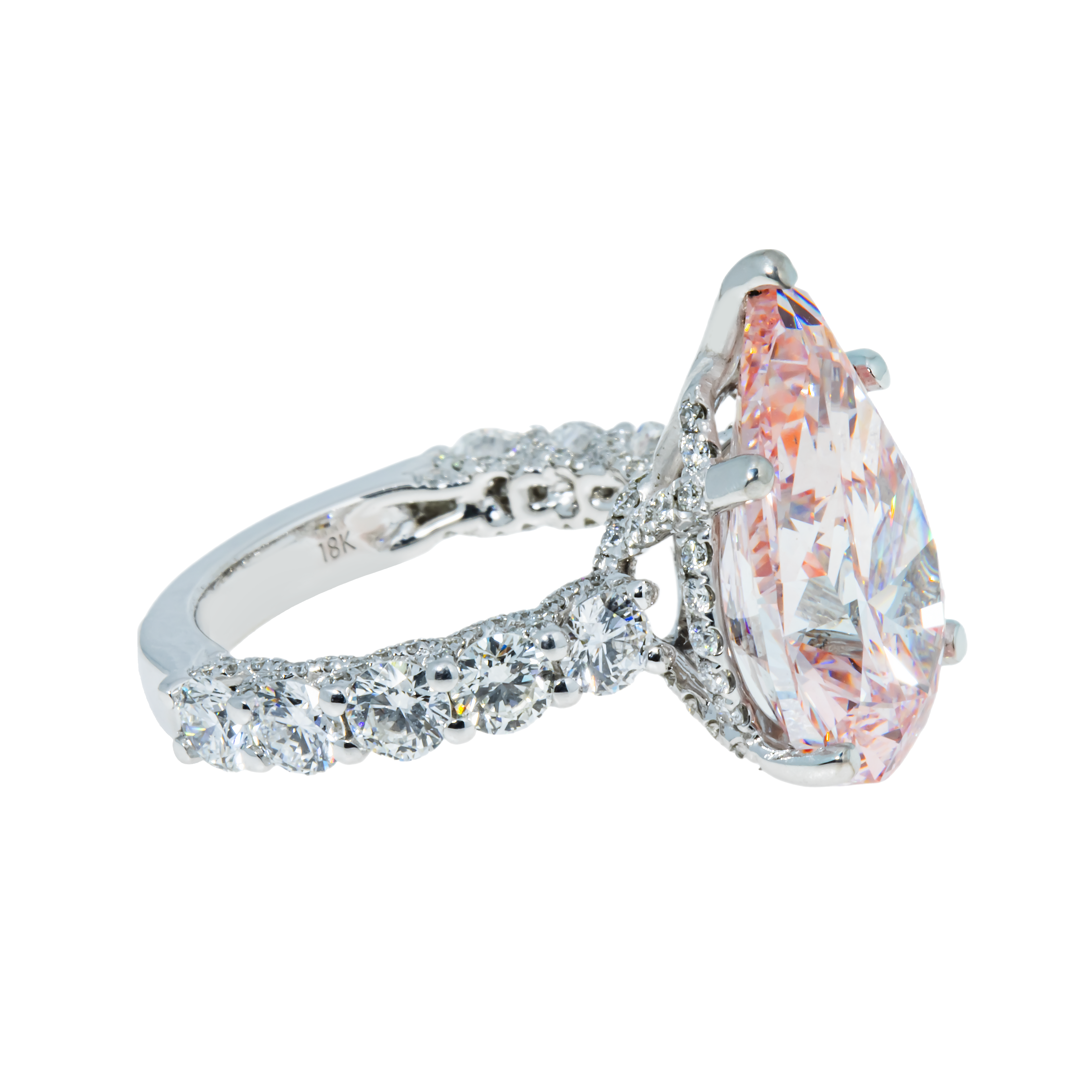 Gia 18K White Gold 10Ct Pear Cut Fancy Intense Pink Diamond Ring 12.70Ctw Bridal