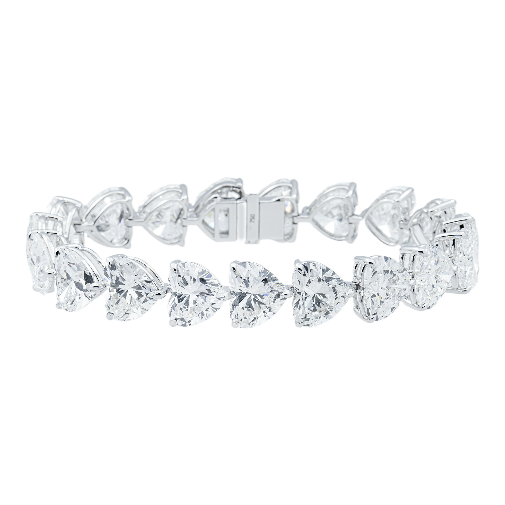 IGI 18K White Gold Heart Cut Diamond Tennis Bracelet 58.13ct