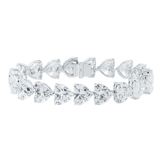 IGI 18K White Gold Heart Cut Diamond Tennis Bracelet 58.13ct