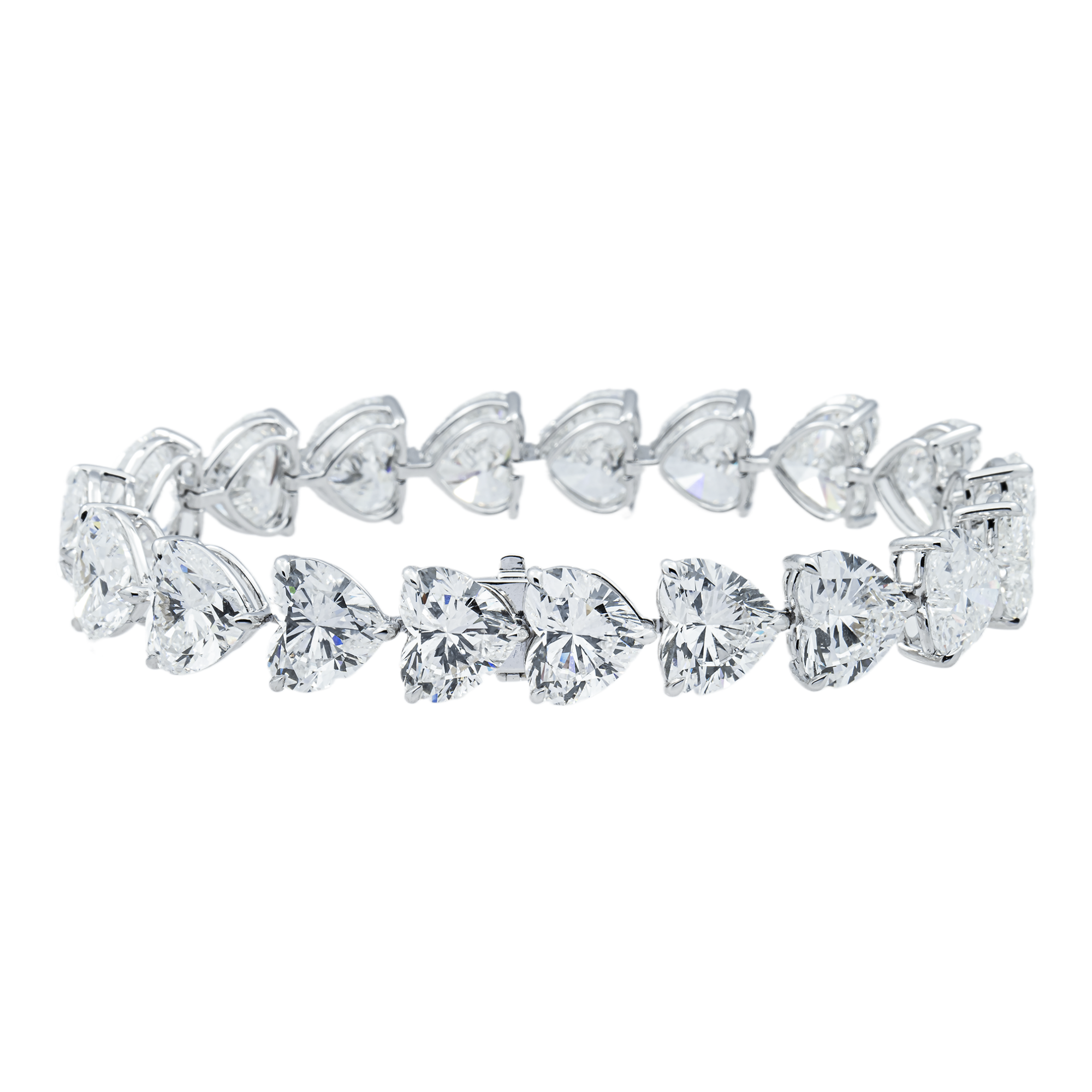 IGI 18K White Gold Heart Cut Diamond Tennis Bracelet 58.13ct