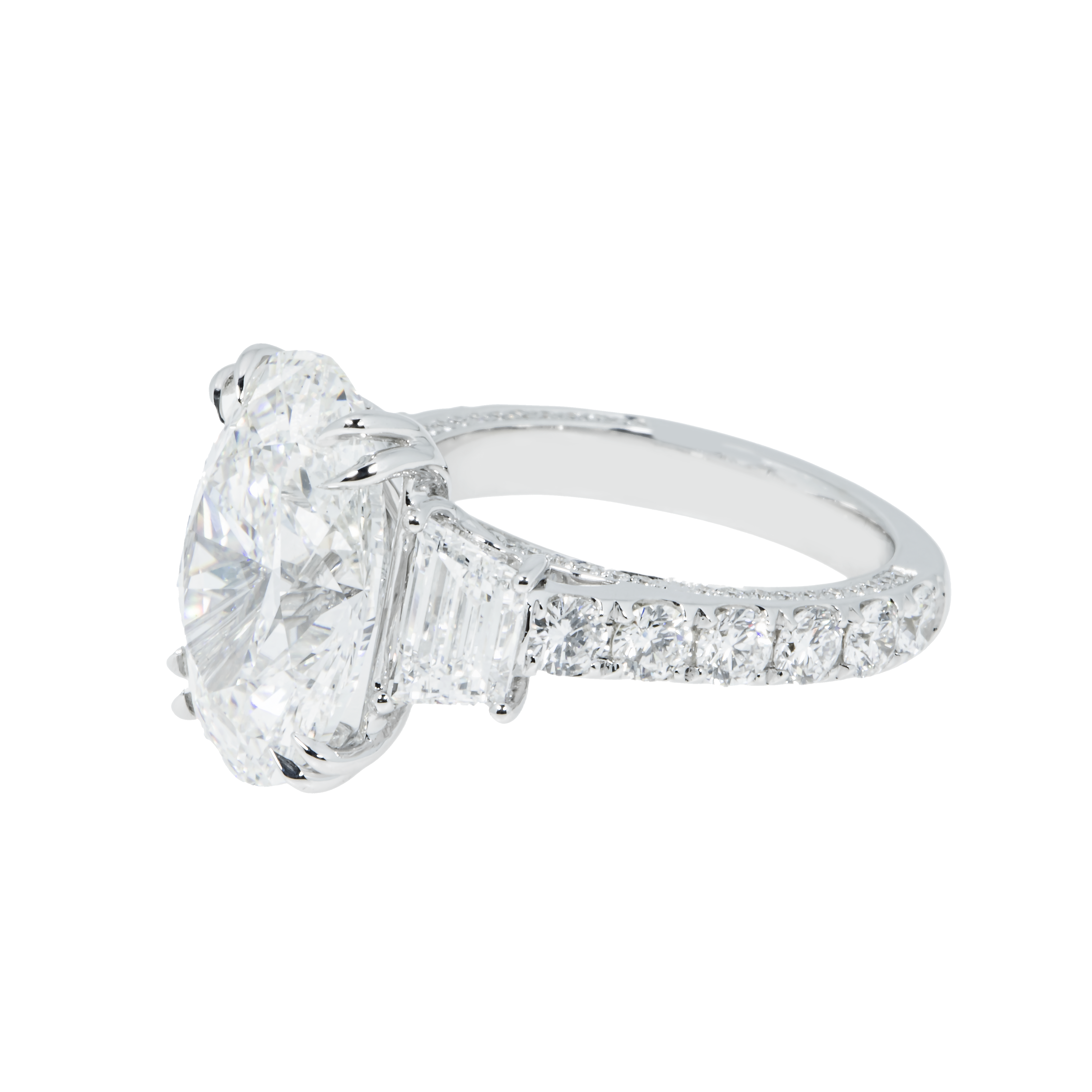 18K White Gold 7Ct Oval Cut Diamond Engagement Ring 9.76Ctw Bridal