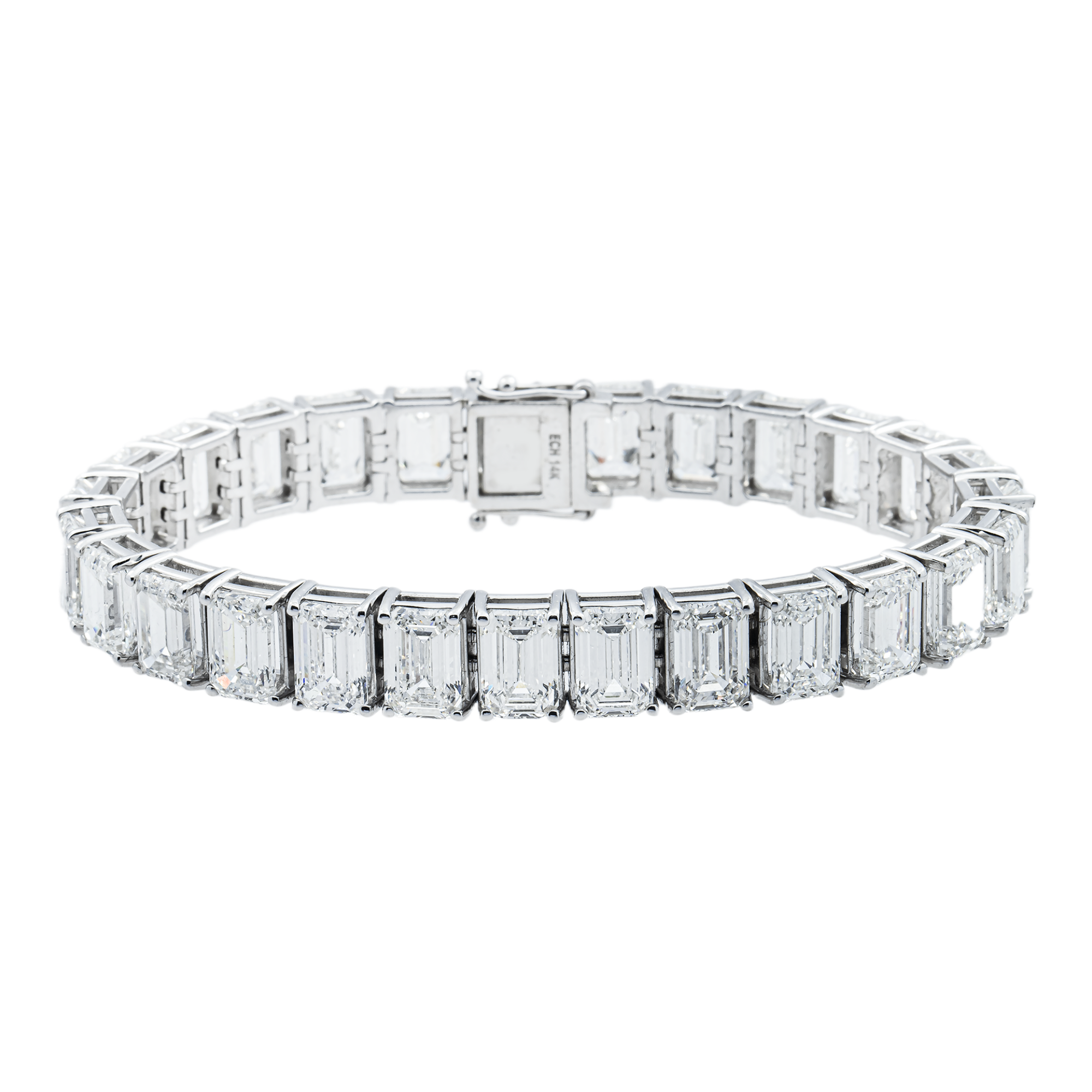 14K White Gold Emerald Cut Diamond Tennis Bracelet 41.75ct
