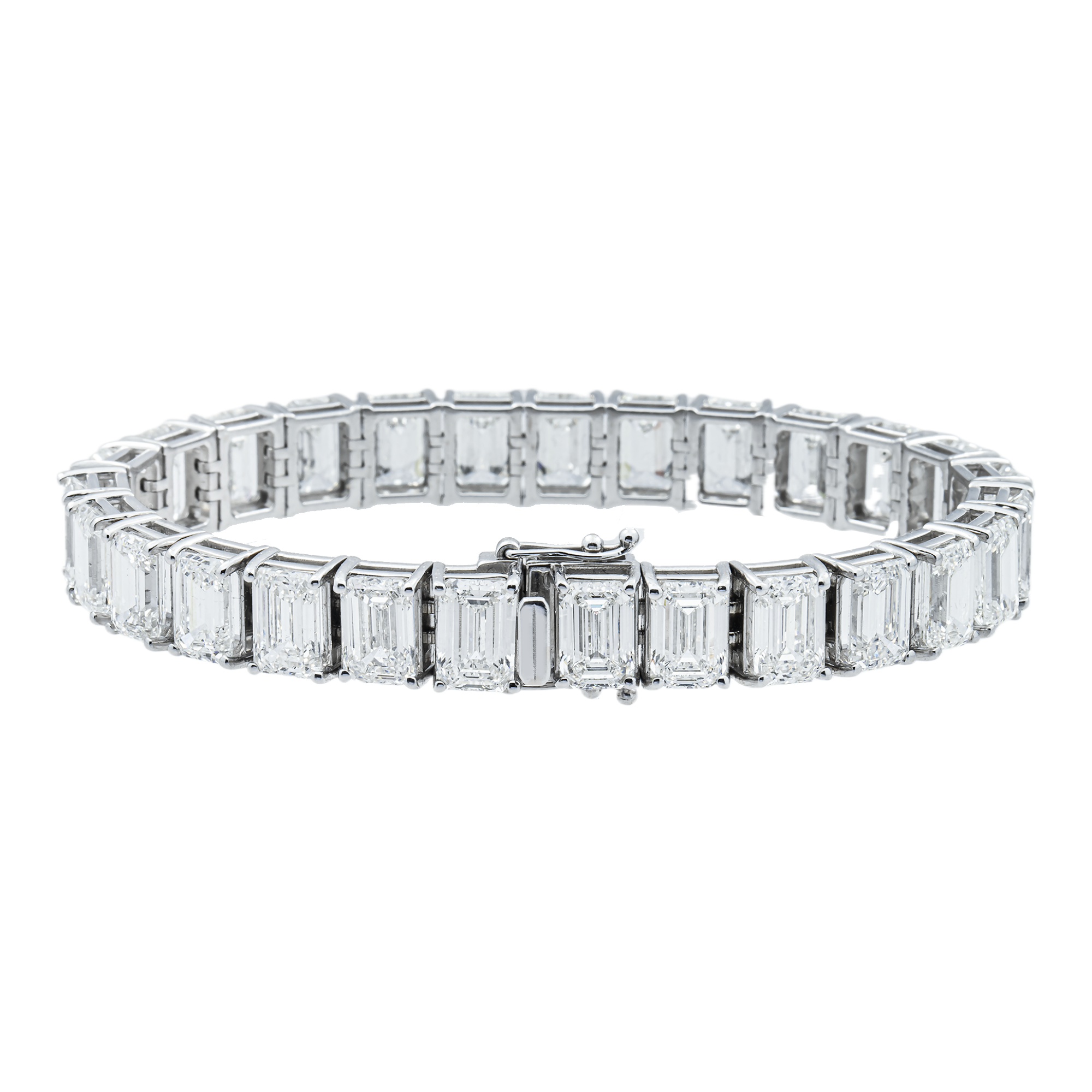 14K White Gold Emerald Cut Diamond Tennis Bracelet 41.75ct