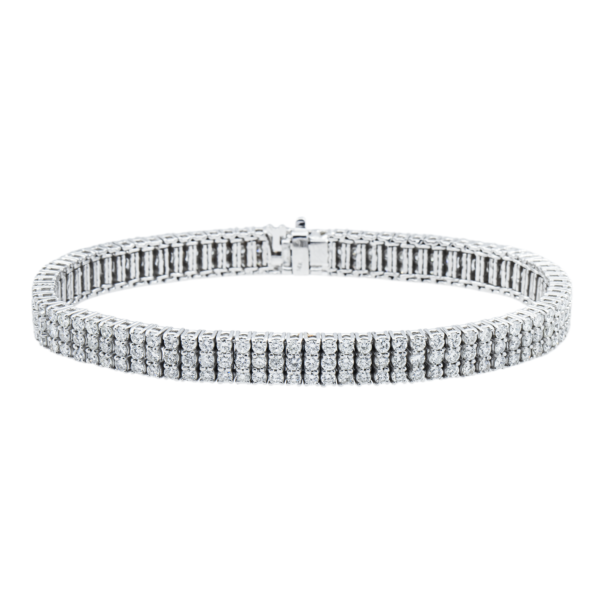 14K White Gold Triple Row Round Diamond Bracelet 20.70ct