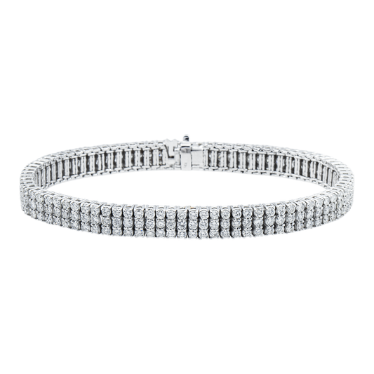 14K White Gold Triple Row Round Diamond Bracelet 20.70ct