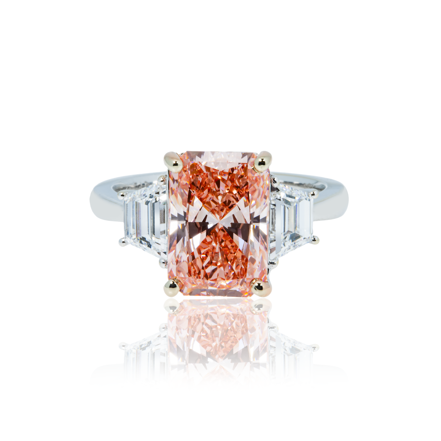 18K White Gold 3.72ct Radiant Cut Fancy Vivid Pink Diamond Ring 4.82ctw