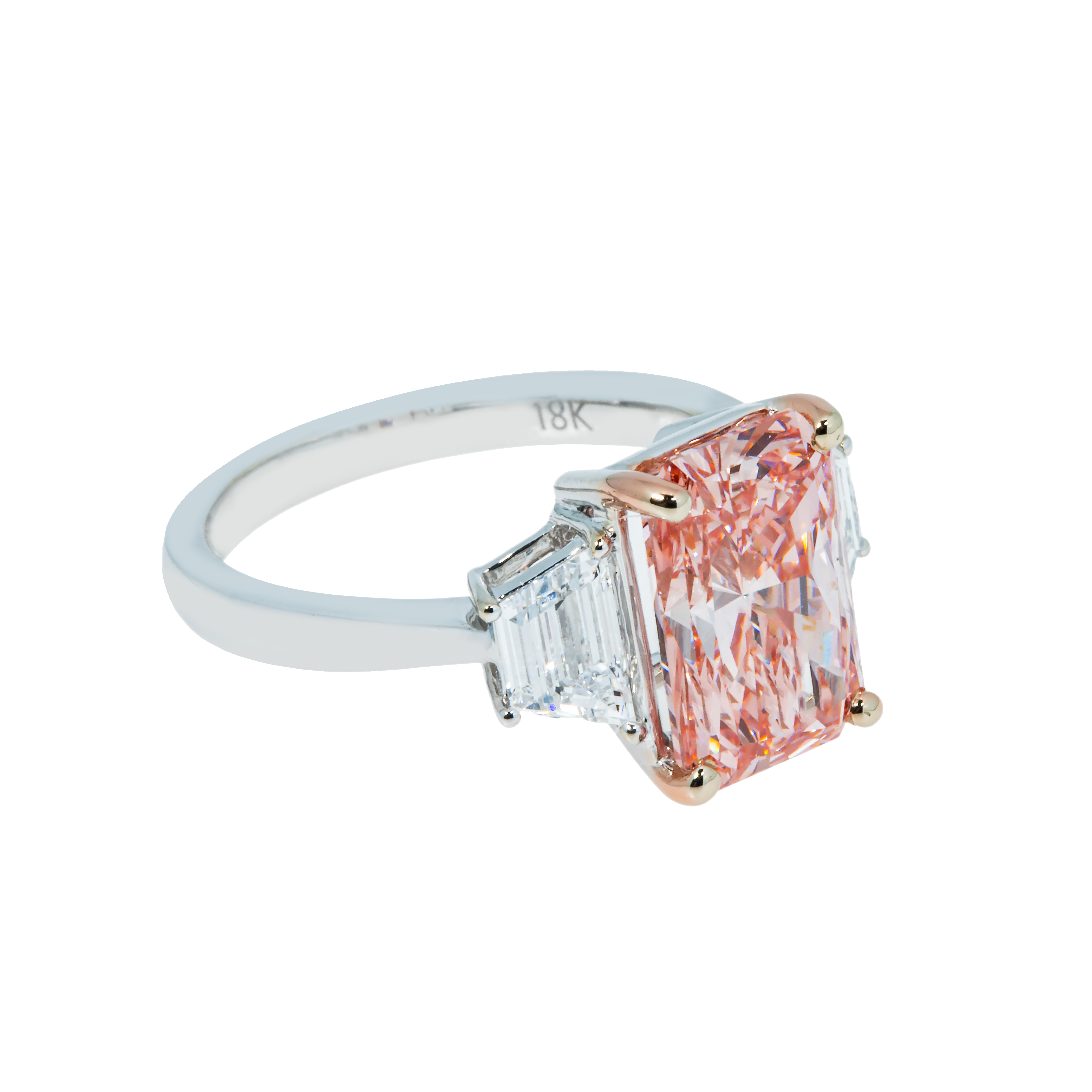 18K White Gold 3.72Ct Radiant Cut Fancy Vivid Pink Diamond Ring 4.82Ctw Bridal