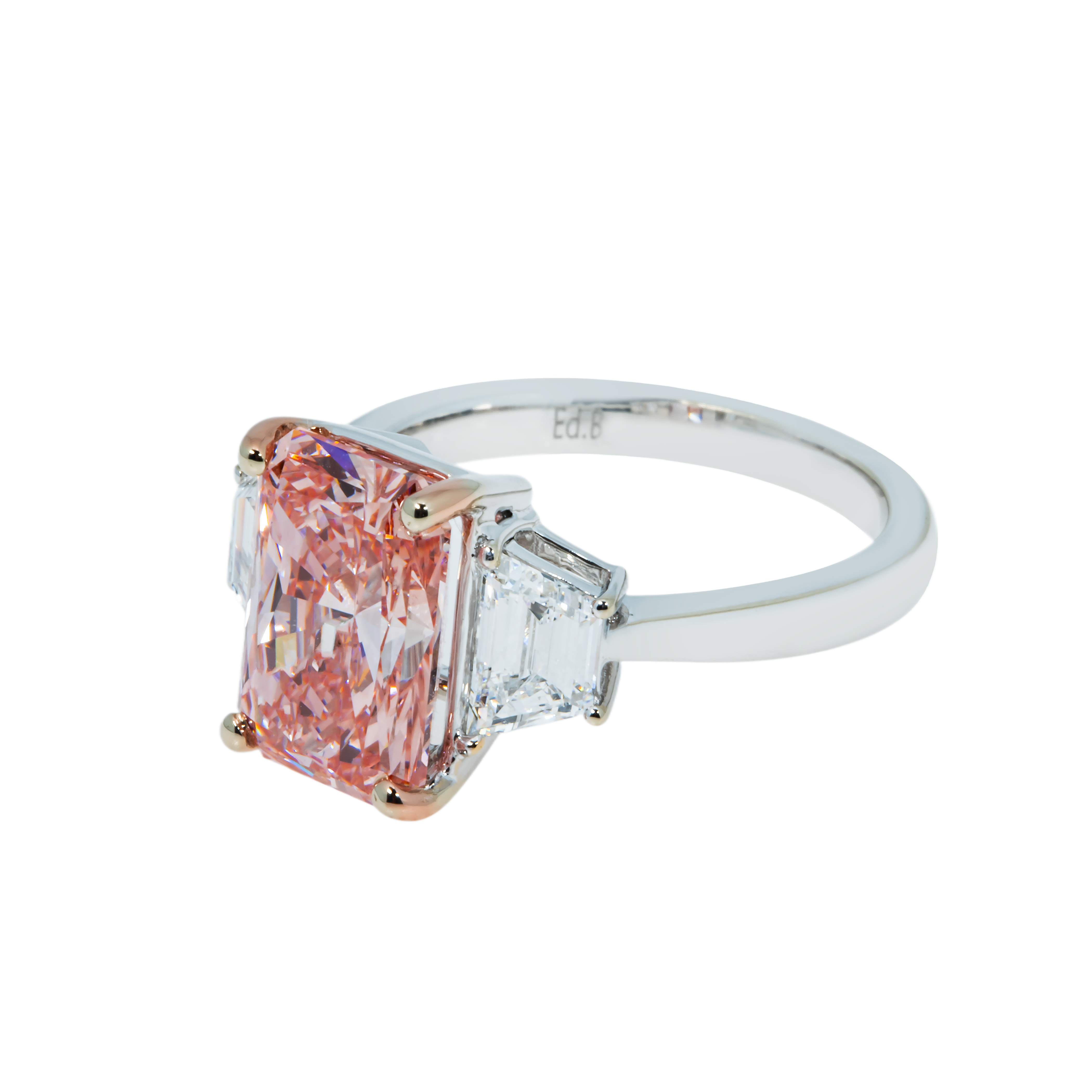 18K White Gold 3.72Ct Radiant Cut Fancy Vivid Pink Diamond Ring 4.82Ctw Bridal