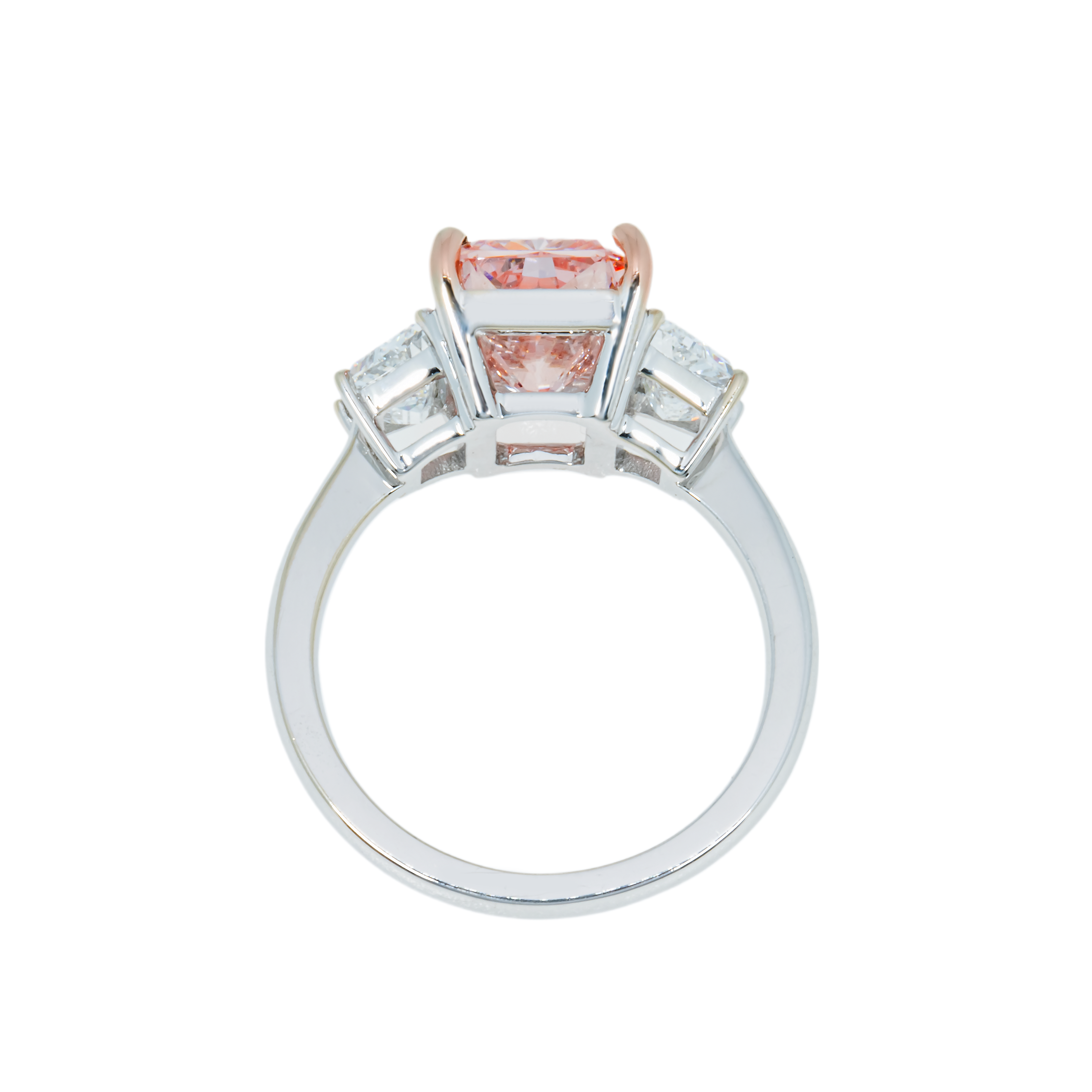 18K White Gold 3.72Ct Radiant Cut Fancy Vivid Pink Diamond Ring 4.82Ctw Bridal