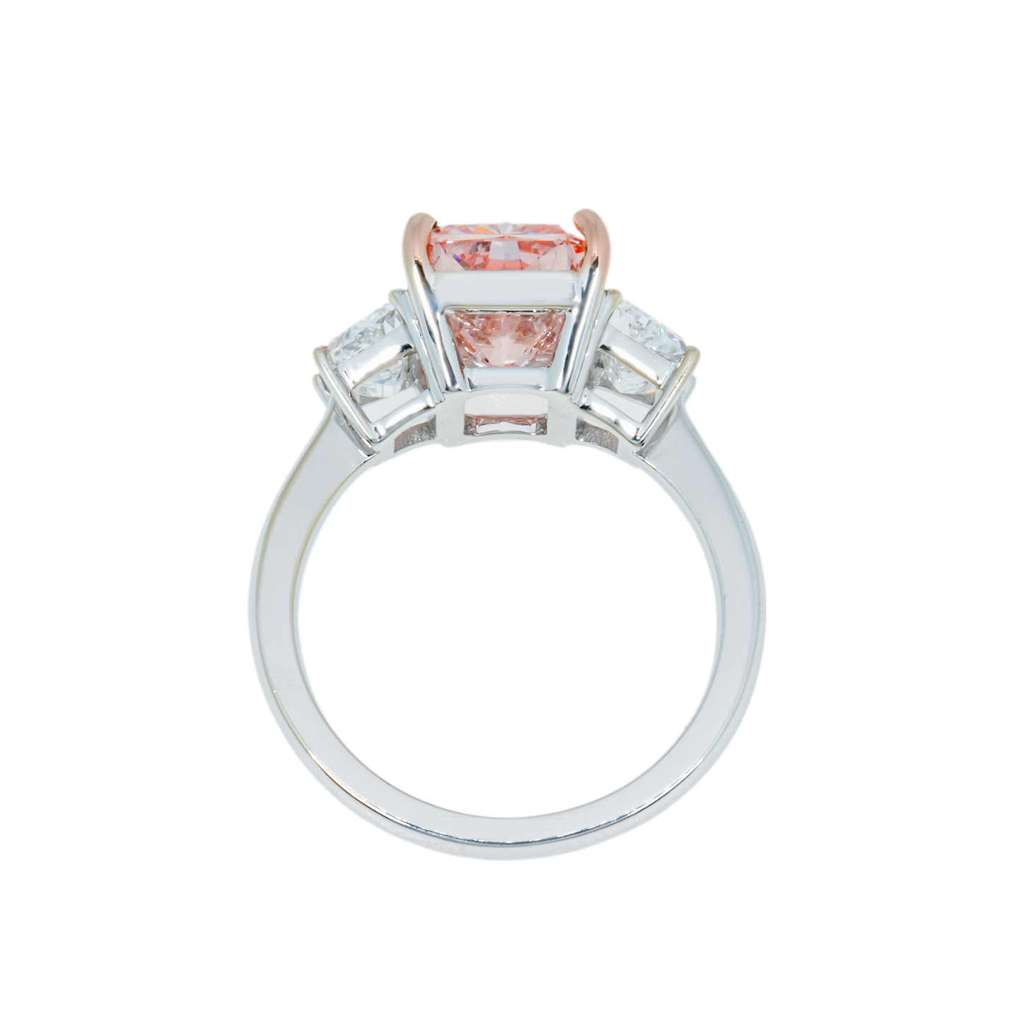 18K White Gold 3.72ct Radiant Cut Fancy Vivid Pink Diamond Ring 4.82ctw