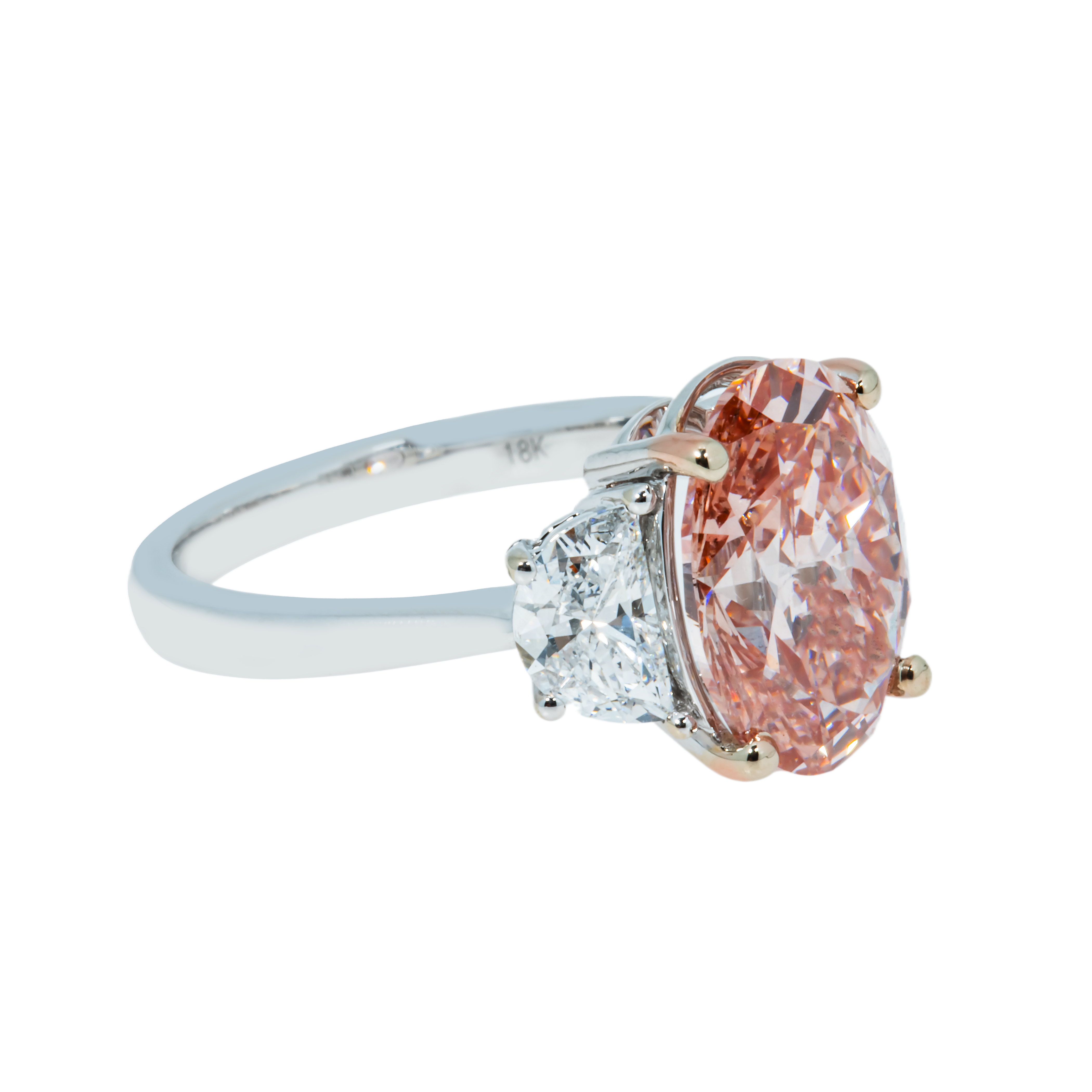 18K White Gold 4Ct Oval Cut Fancy Vivid Pink Diamond Ring 5.01Ctw Bridal