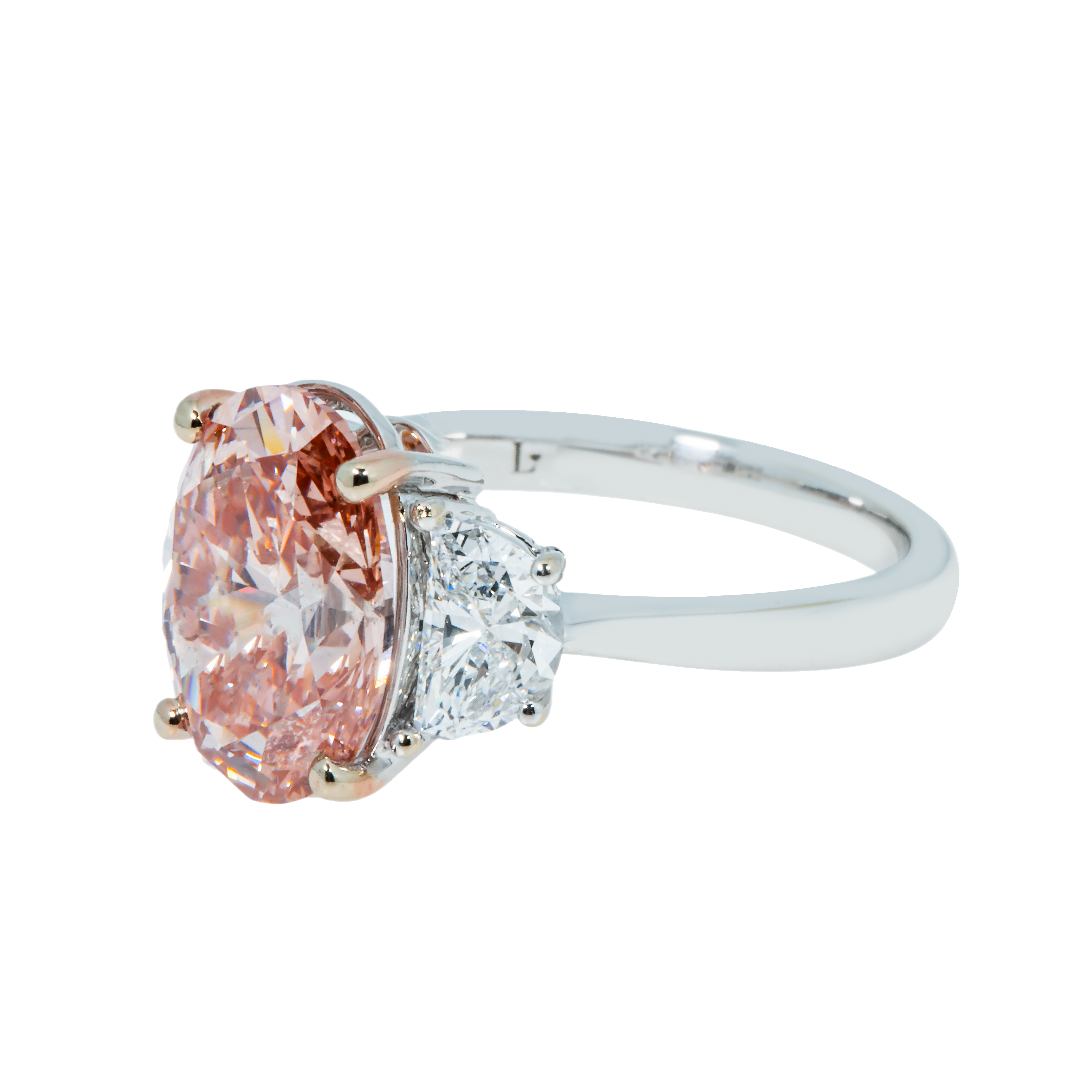 18K White Gold 4Ct Oval Cut Fancy Vivid Pink Diamond Ring 5.01Ctw Bridal