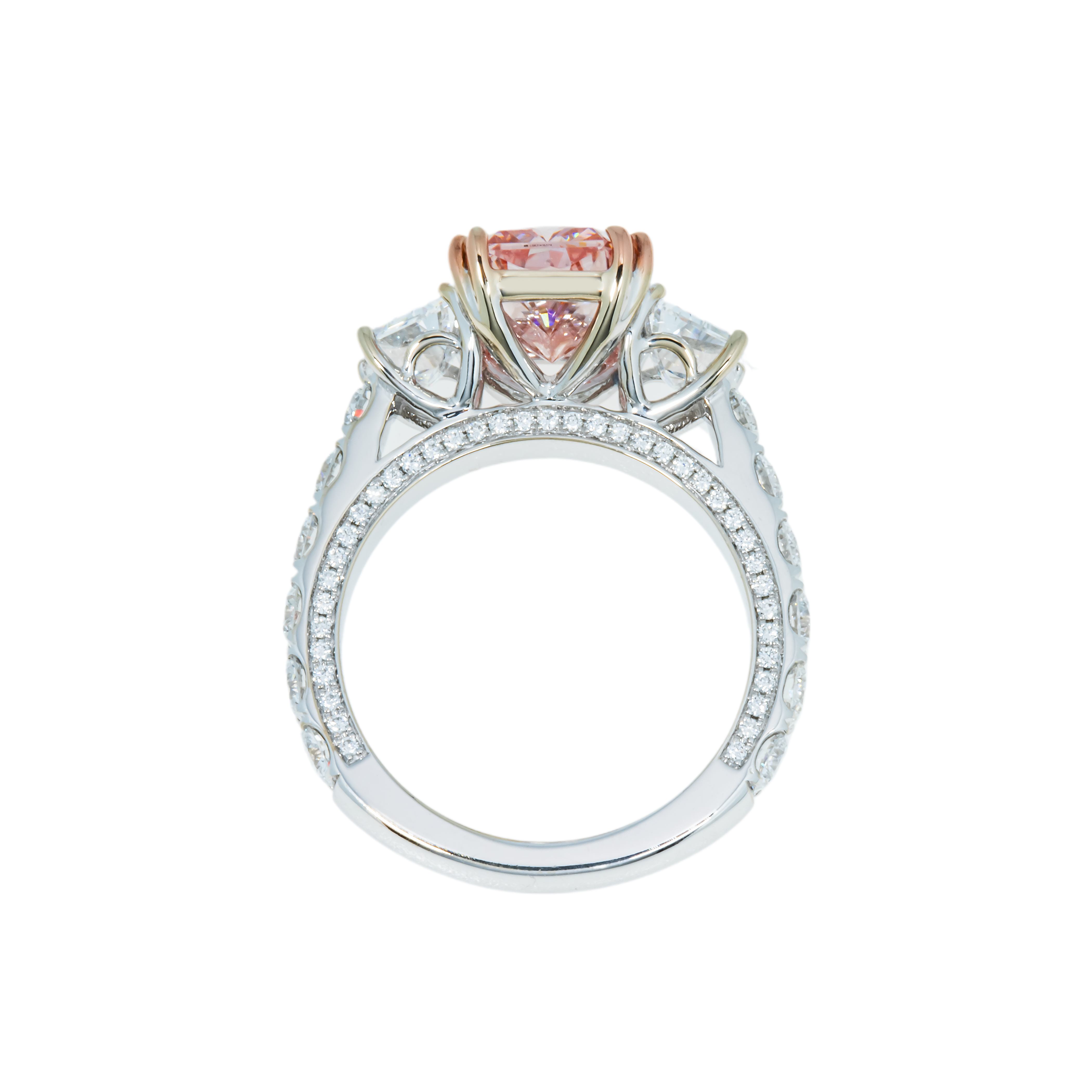 18K White Gold 3.26Ct Radiant Cut Fancy Vivid Pink Diamond Ring 5.76Ctw Bridal