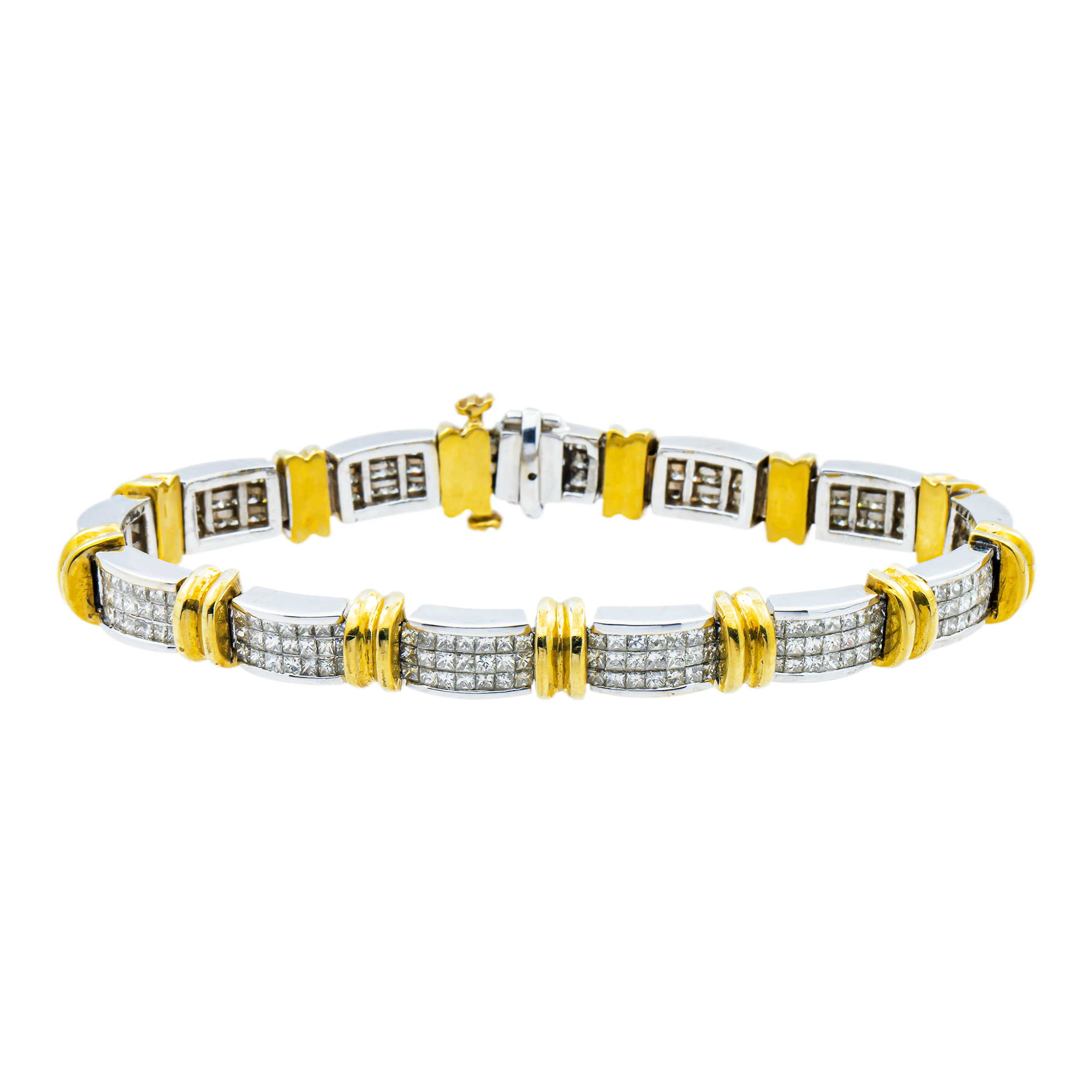 18K Two Tone Princess Cut Diamond Bracelet 7.15ct
