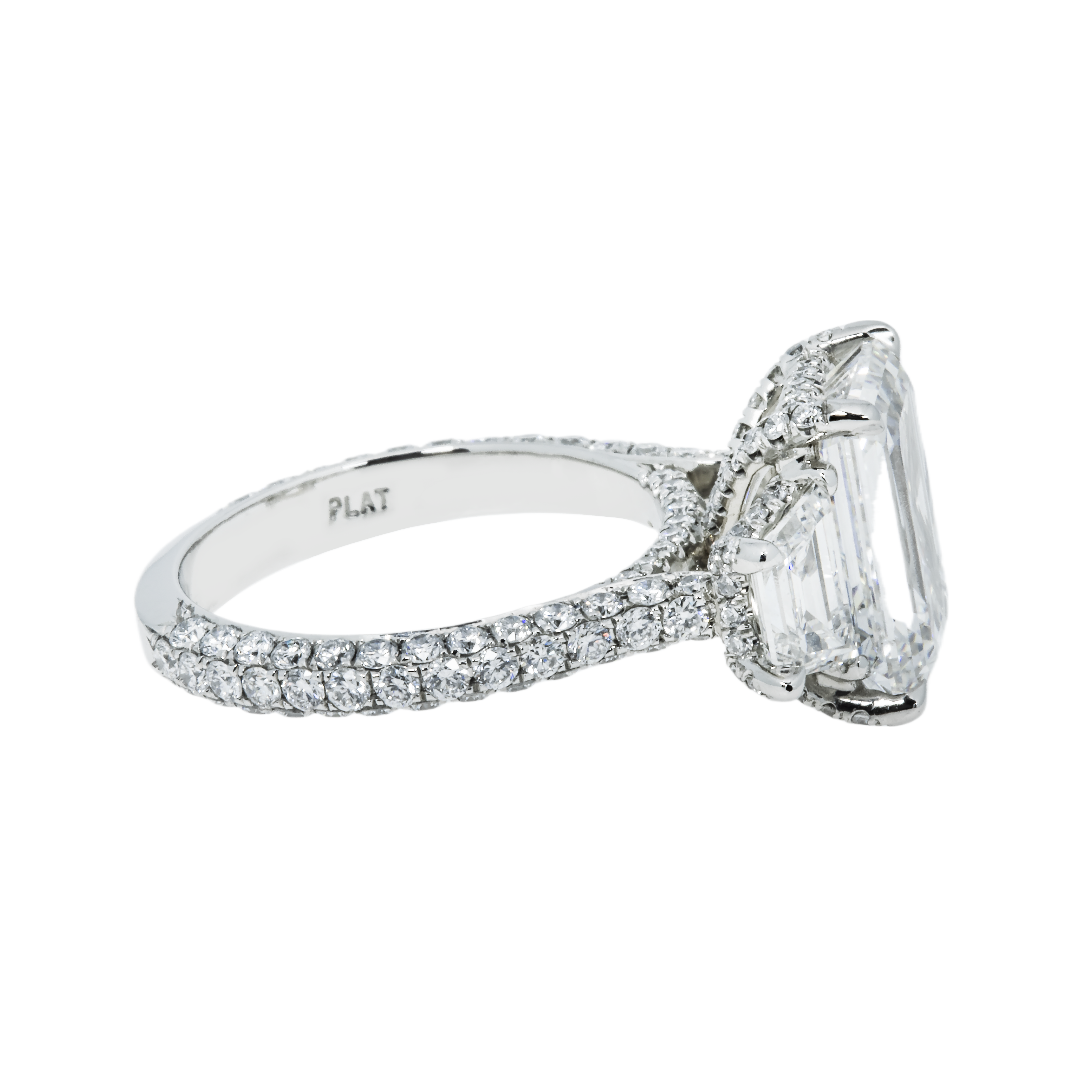 Gia Platinum 5.13Ct Triple Emerald Cut Diamond Engagement Ring 6.43Ctw Bridal