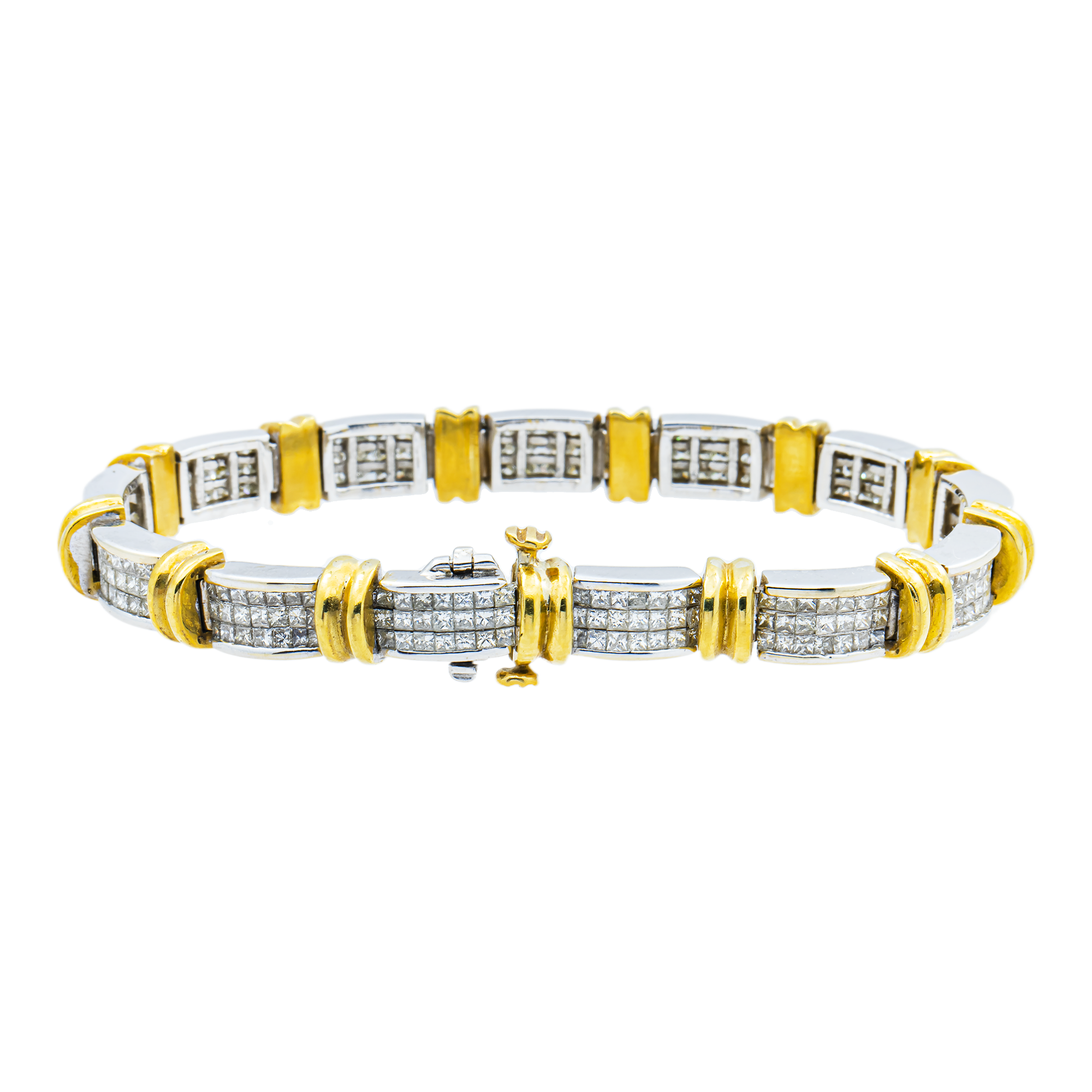 18K Two Tone Princess Cut Diamond Bracelet 7.15ct