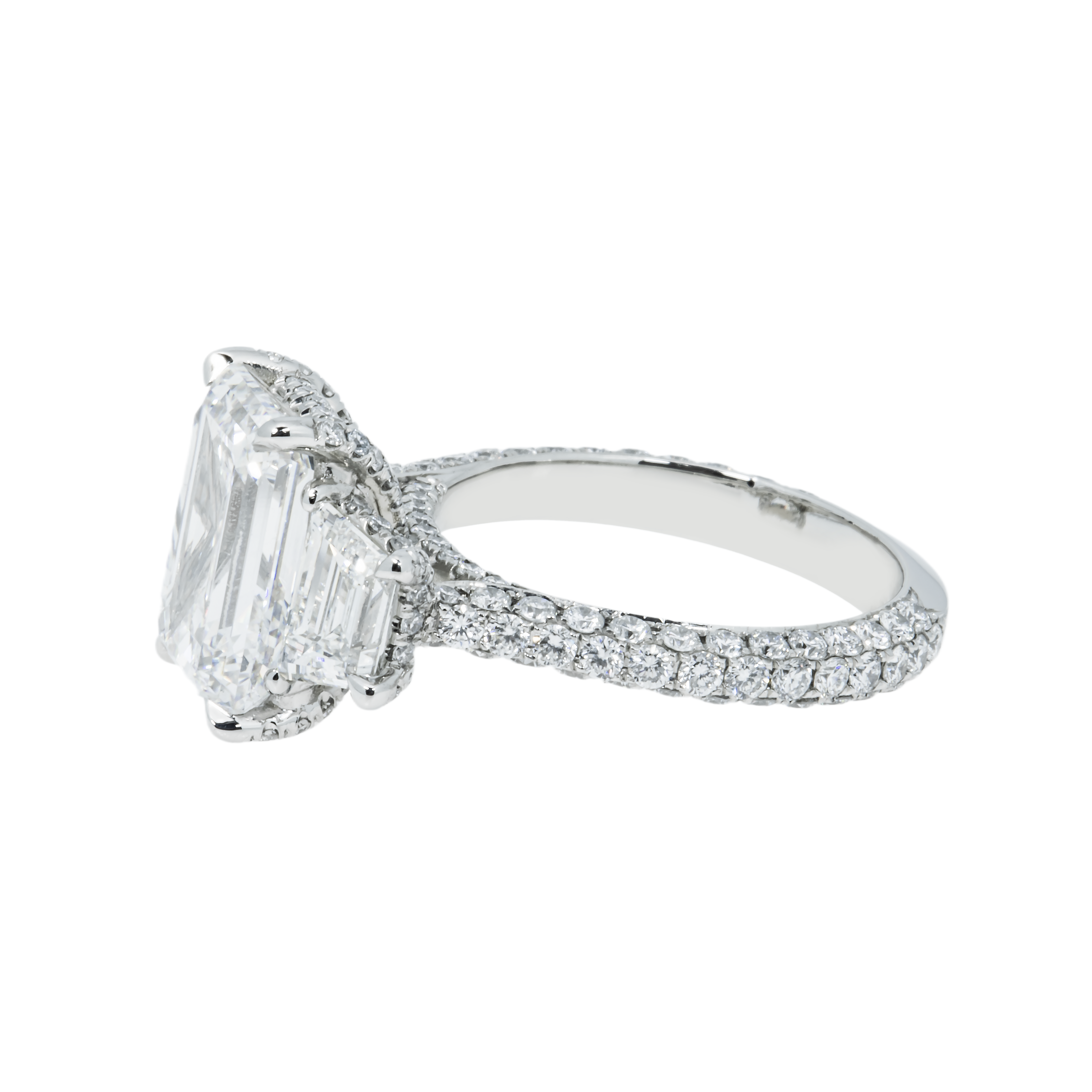 Gia Platinum 5.13Ct Triple Emerald Cut Diamond Engagement Ring 6.43Ctw Bridal