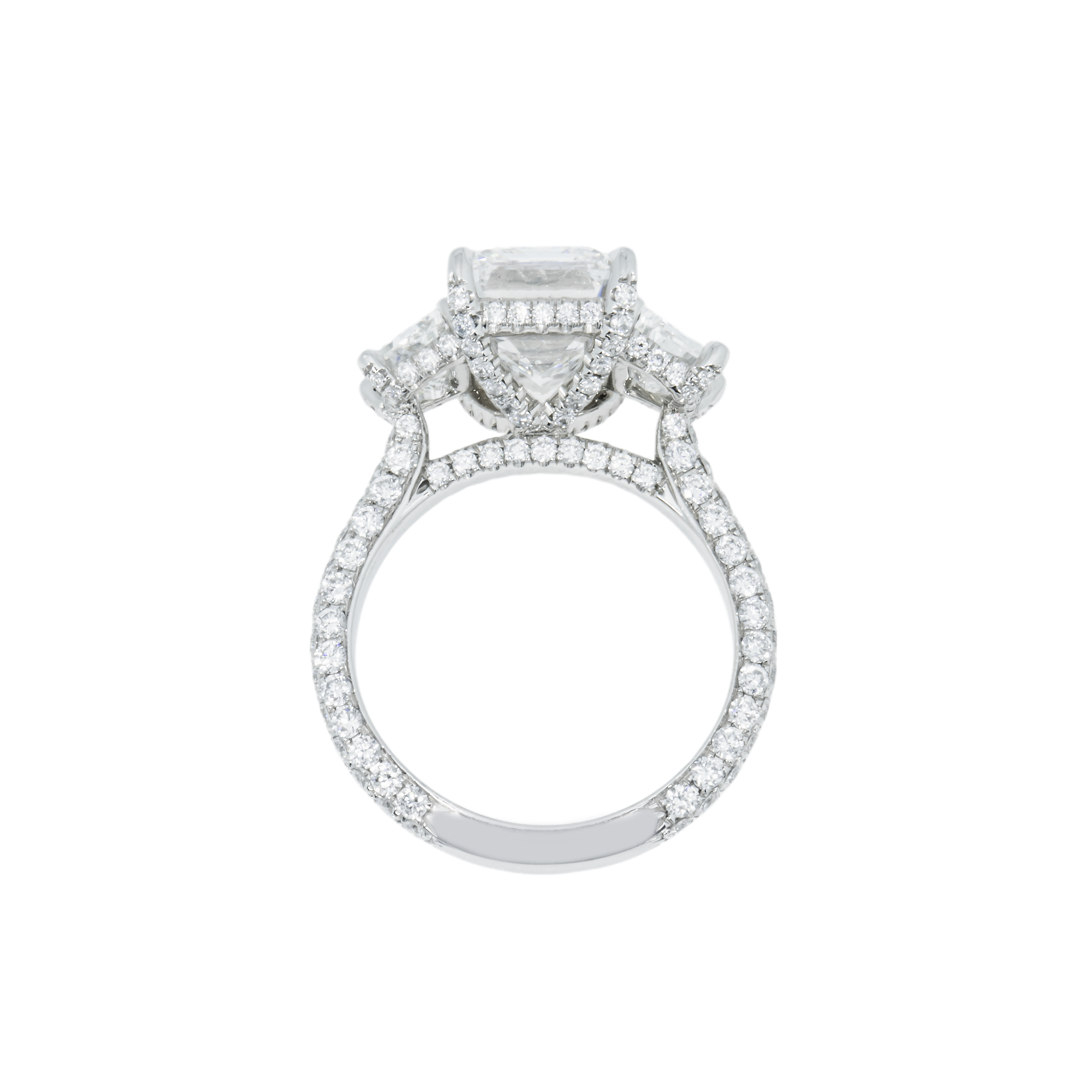 Gia Platinum 5.13Ct Triple Emerald Cut Diamond Engagement Ring 6.43Ctw Bridal