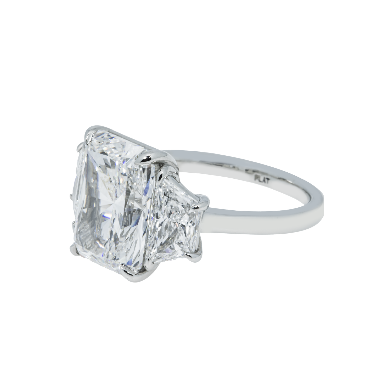 GIA Platinum 5.02ct Radiant Cut Triple Diamond Engagement Ring 6.77ctw